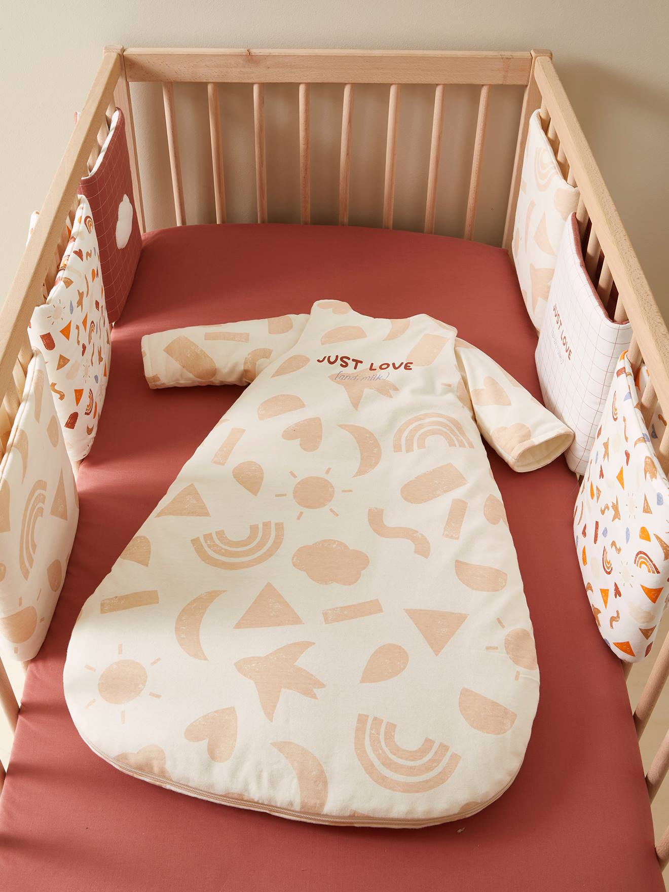 Gigoteuse manches amovibles en coton bio* HAPPY SKY beige imprimé