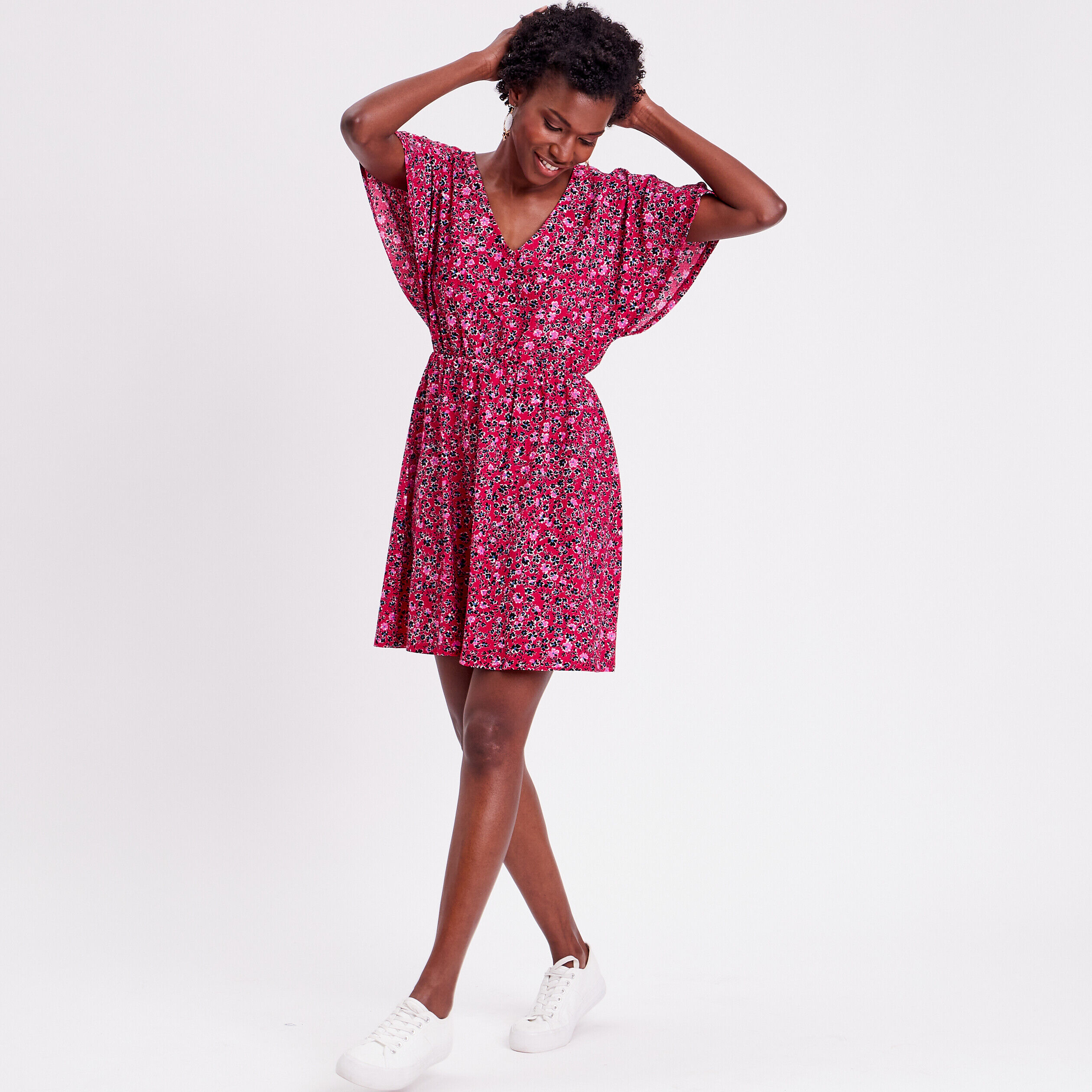 Robe évasée col en V rouge femme | Cache Cache
