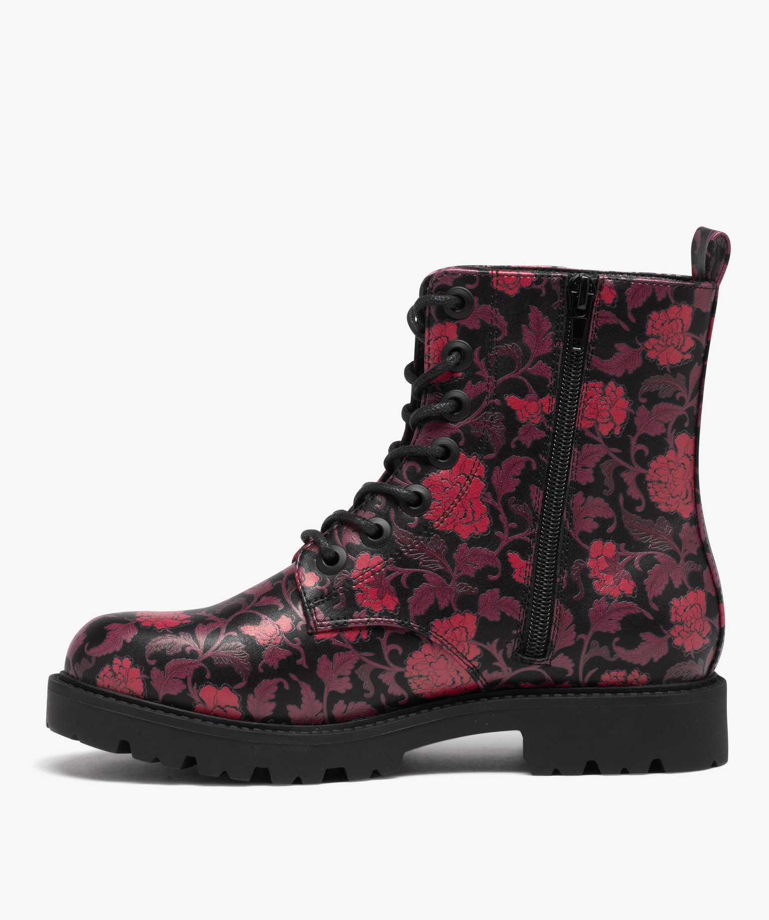 Boots femme mid-cut dessus uni verni à lacets colorés noir | GEMO