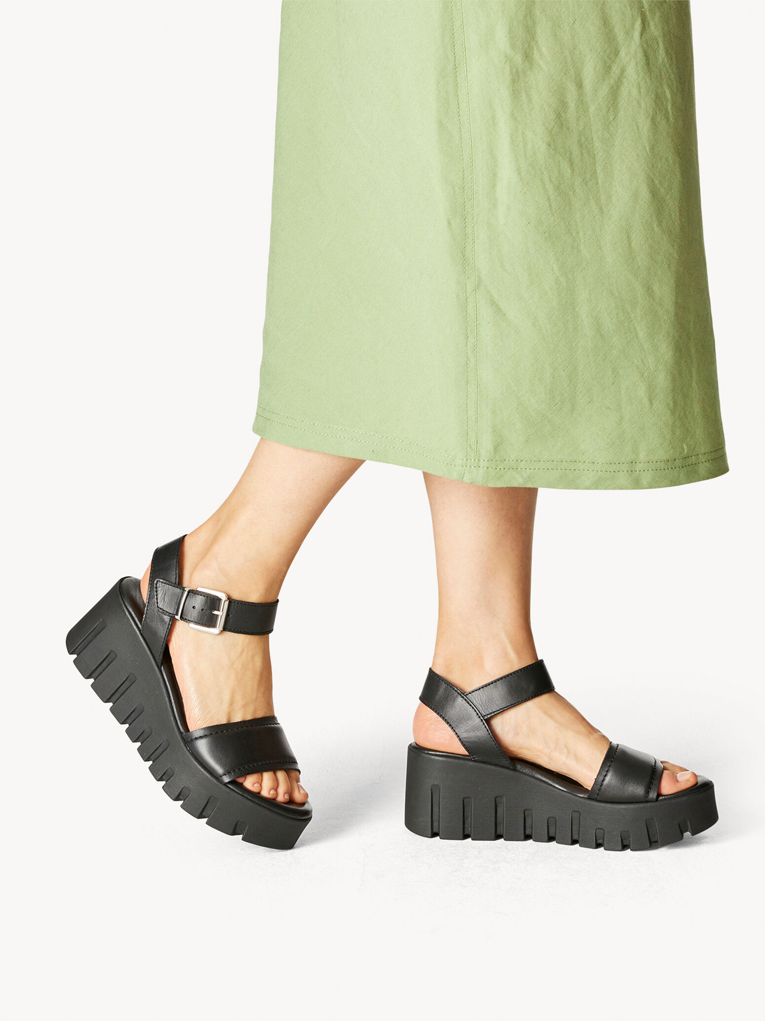 Sandale à talon en cuir - noir
