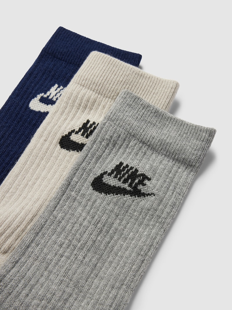 Socken mit Label-Print im 3er-Pack in offwhite meliert