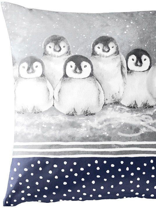 Bettwäsche Pinguine, BIERBAUM, Biber, 2 teilig, Biber, 100 % Baumwolle, mit Pinguinen, pflegeleicht