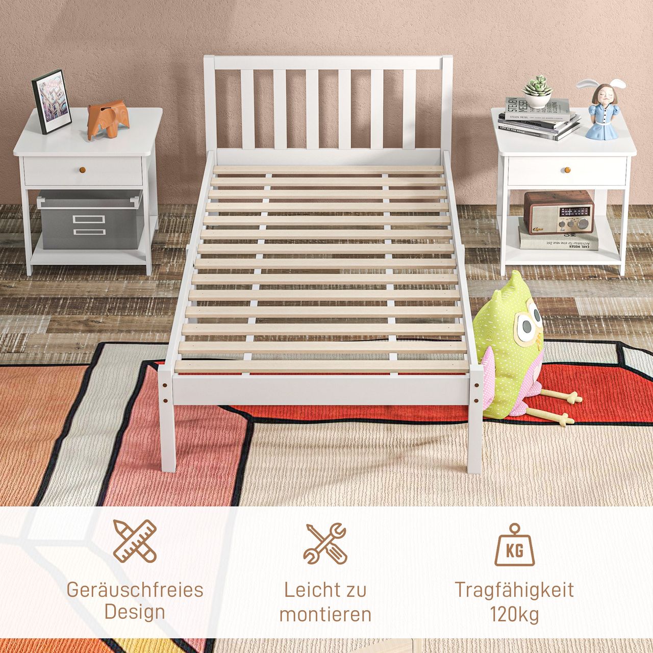 HOMCOM Bettrahmen Holzbett, 208 x 96cm Bettgestell mit Kopfteil für Schlafzimmer