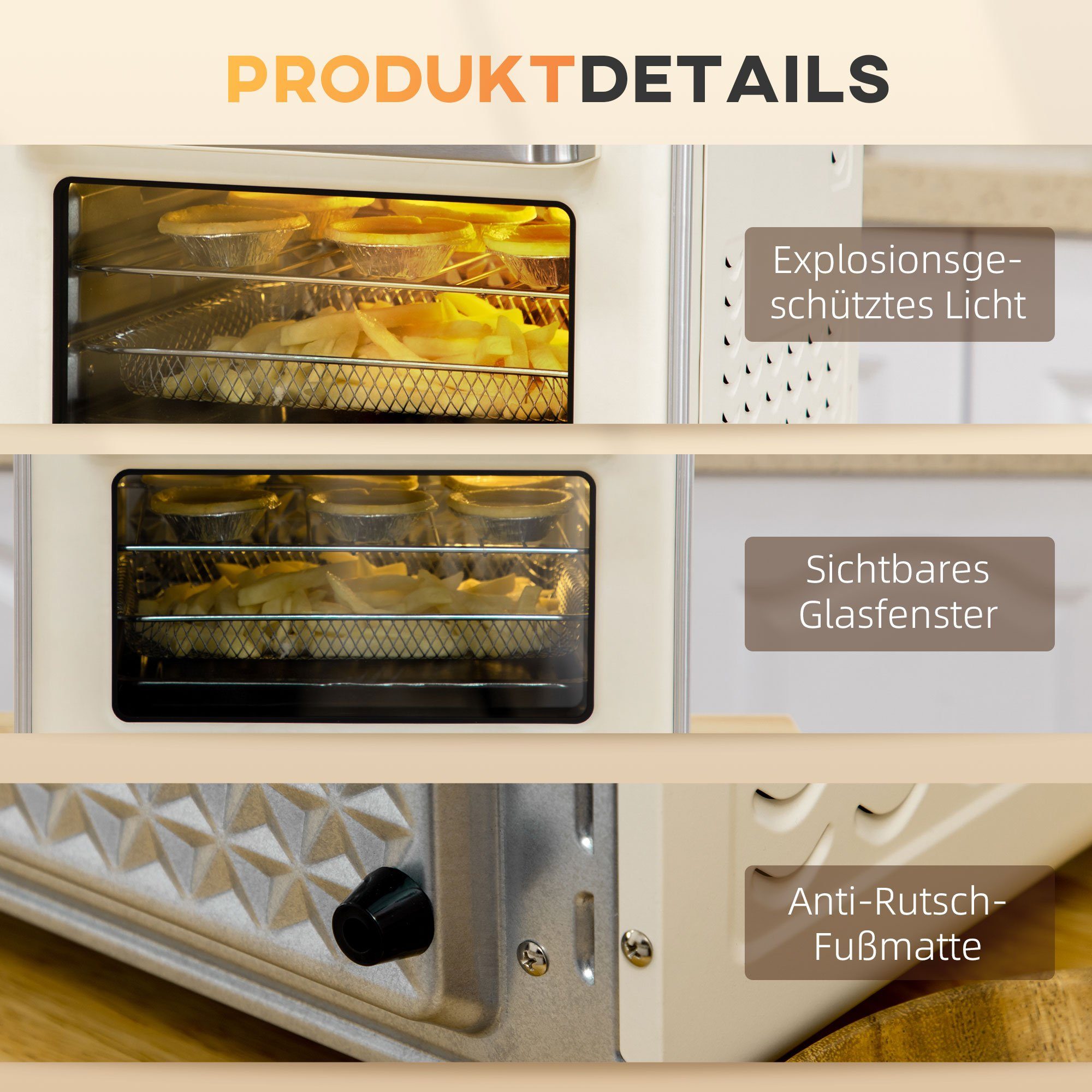 HOMCOM Minibackofen 5-in 1 Mini Ofen, 20 L Fassungsvermögen, 1400W, mit Drehspieß