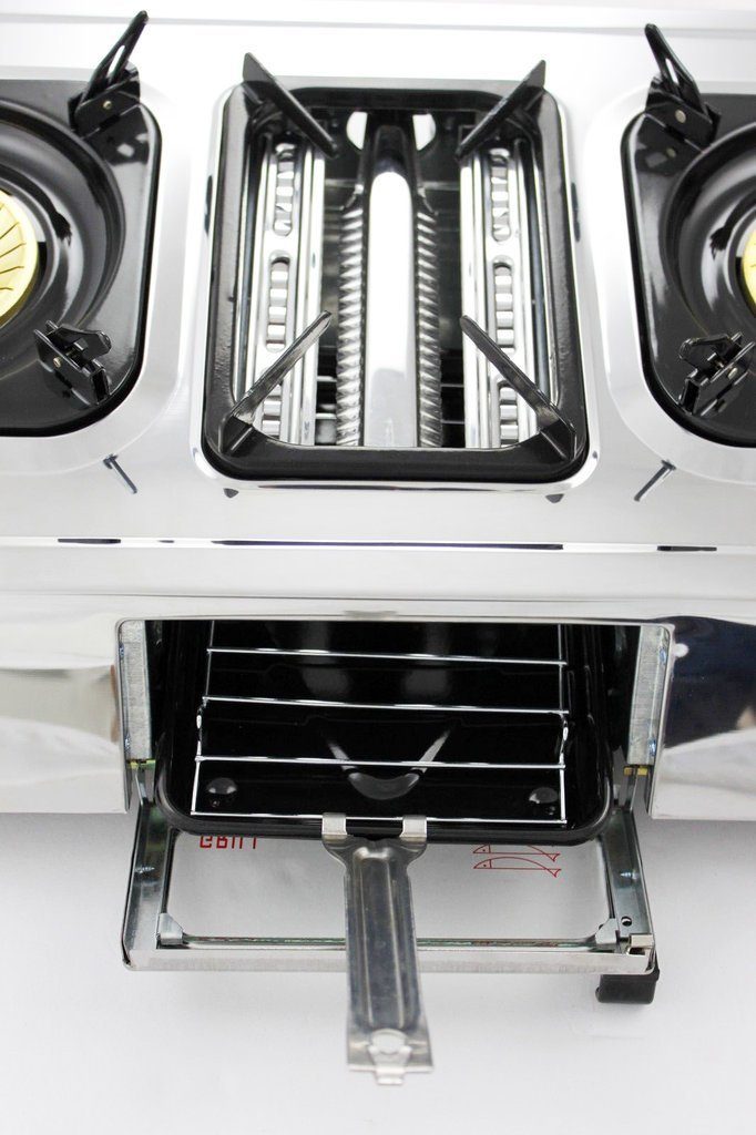 NJ The right choice Gaskocher GC-87C, (Gasgrill Campingkocher, Edelstahl Gaskocher mit Deckel), LPG Gaskocher 3 flammig / Kochfelder mit Grill mit Deckel