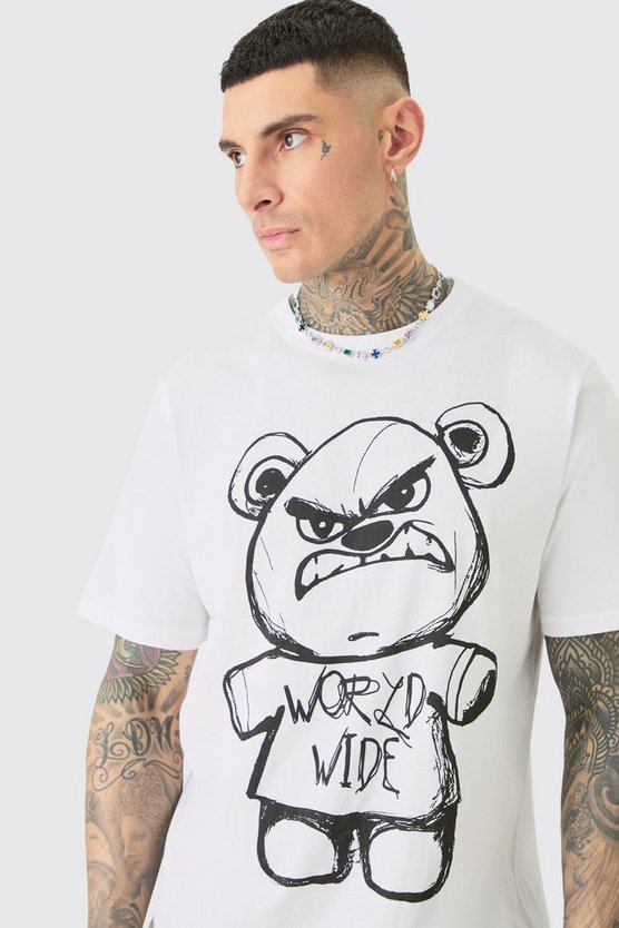 Tall Oversize T-Shirt mit Evil Teddy Print