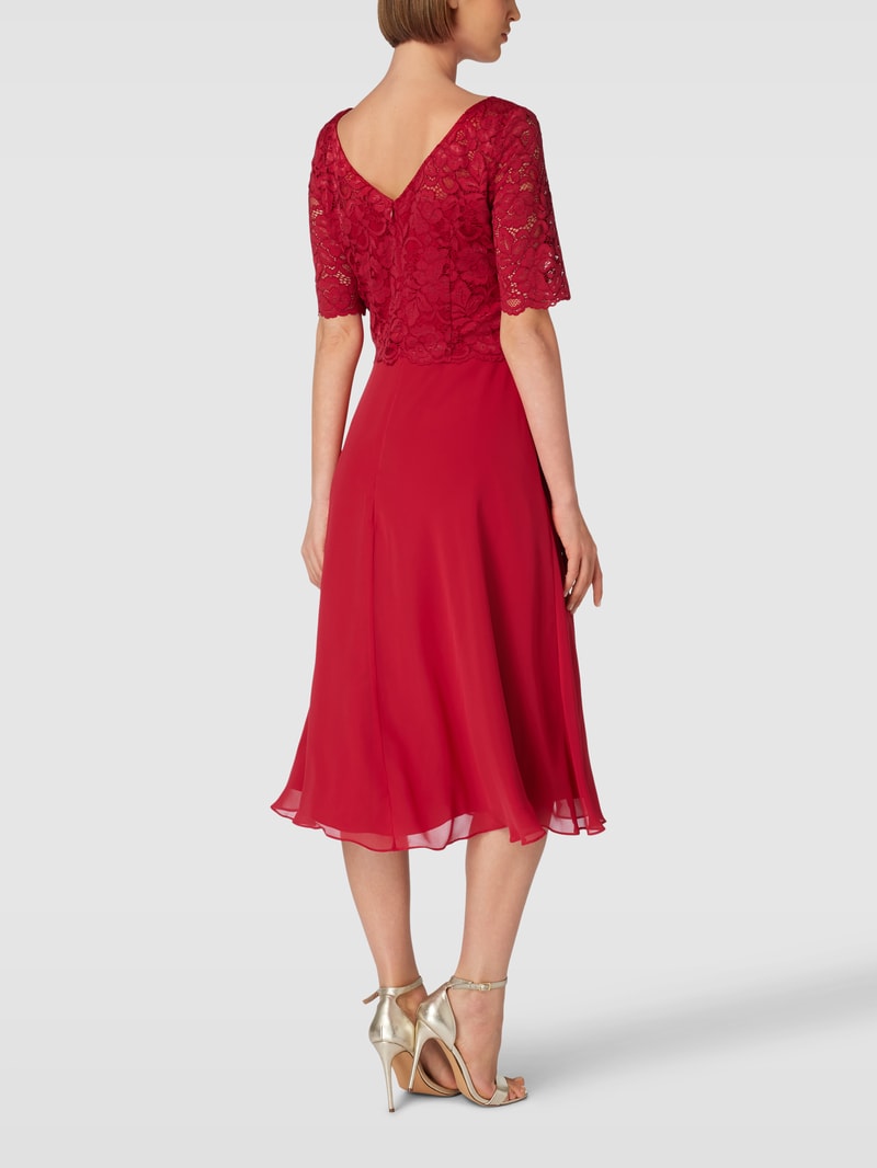 Cocktailkleid mit Spitzenbesatz in dunkelrot meliert
