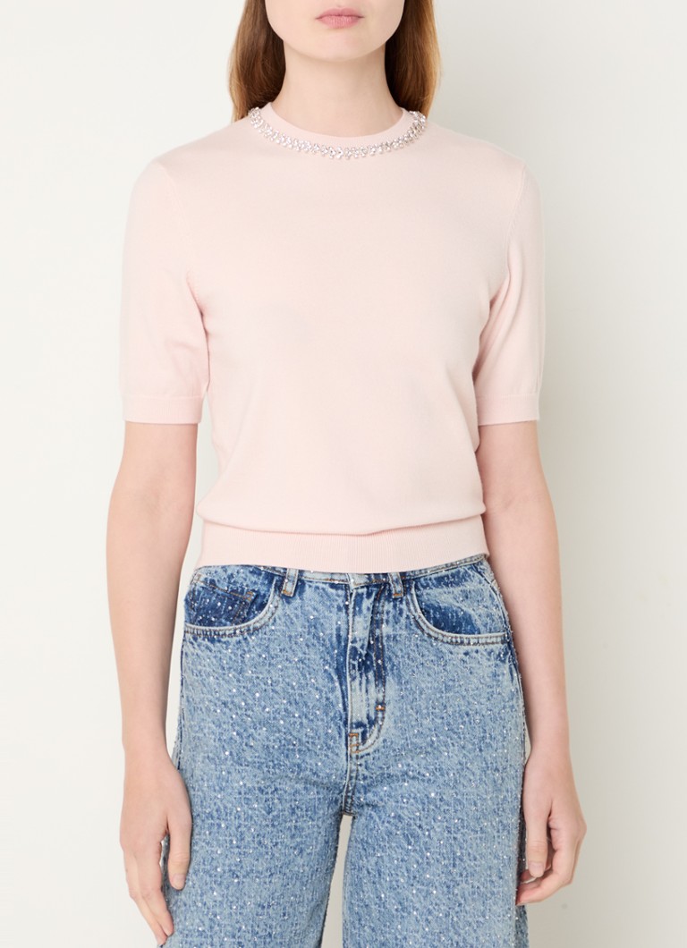 Maje Fine-knit top in wool blend with rhinestones