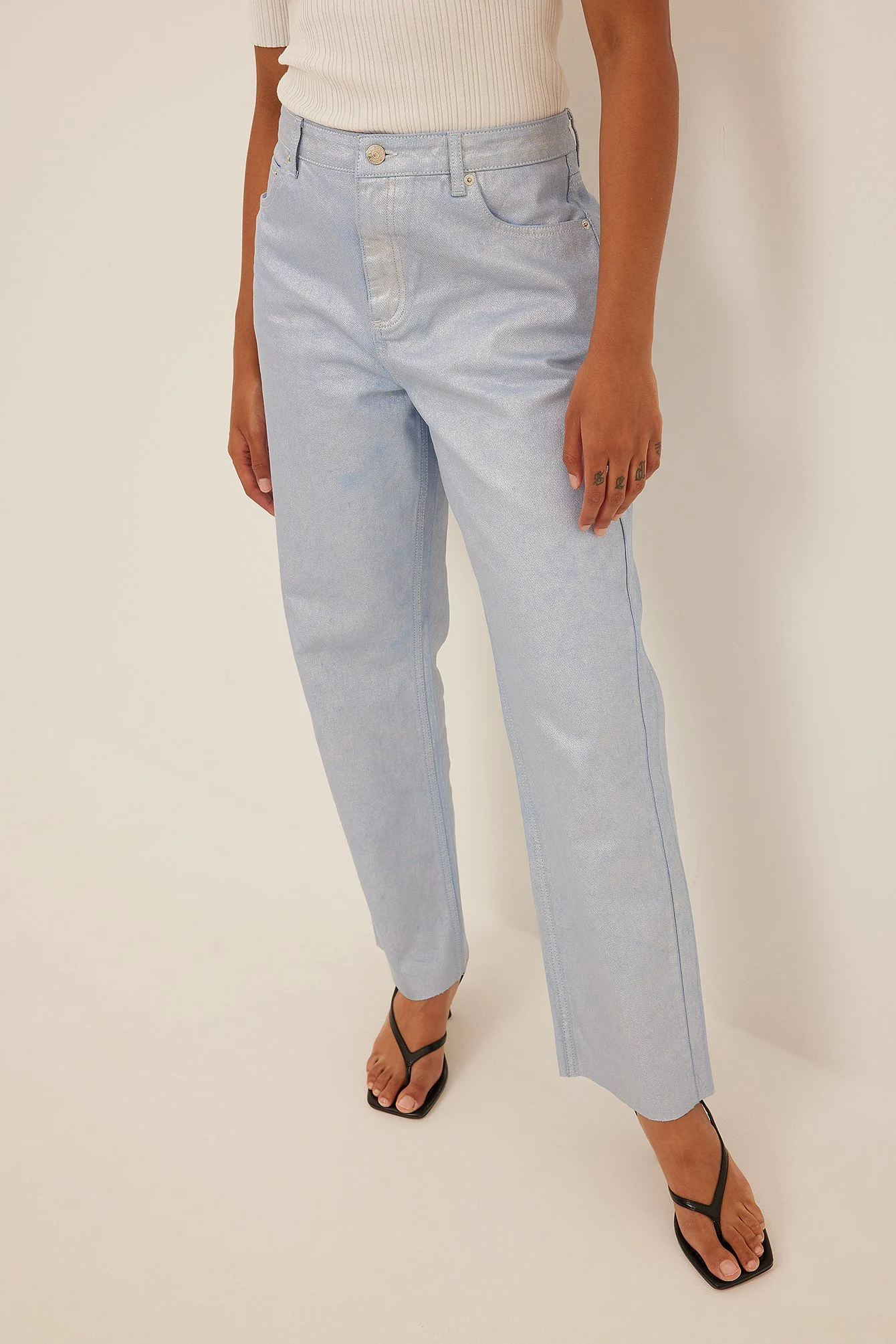 Glitter High Waist Straight Jeans