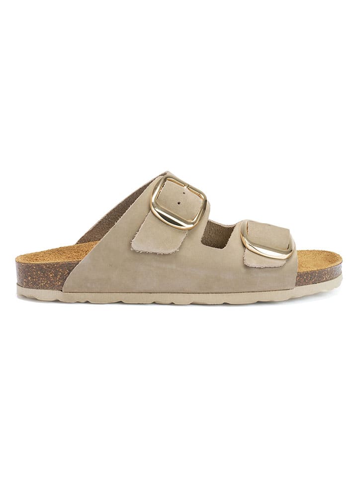 Mandel Leder-Pantoletten in Taupe günstig kaufen