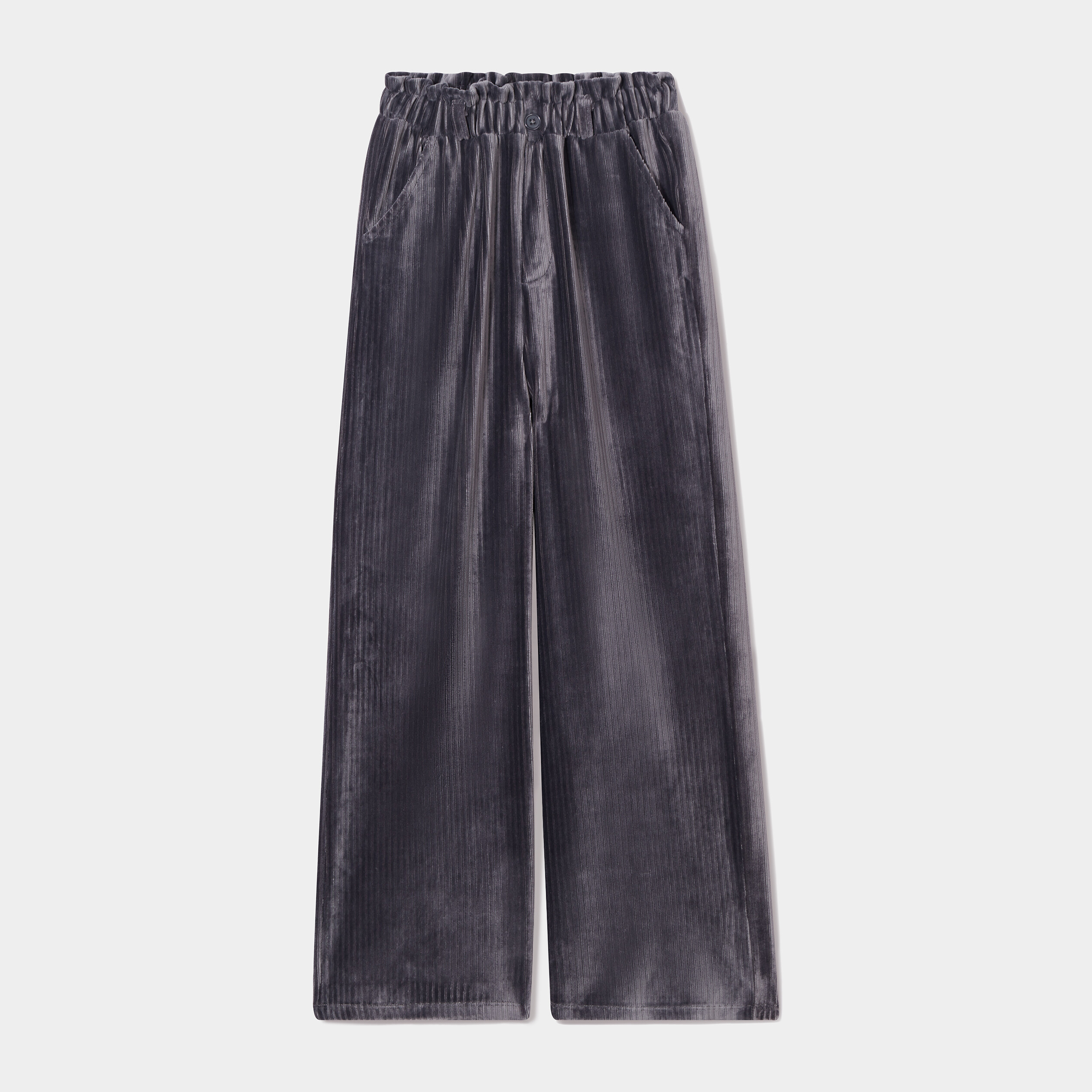 Pantalon large velours satin gris foncé fille | La Halle