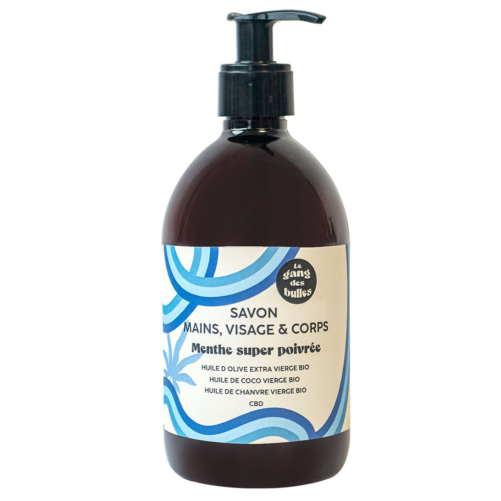le gang des bulles Savon mains, visage  et  corps - menthesuper poivrée - 500 ml Savon