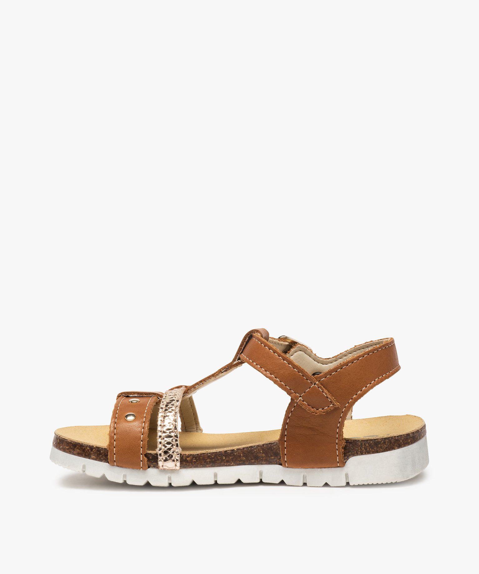 Sandales fille dessus cuir à semelle contrastante - Bopy camel | GEMO