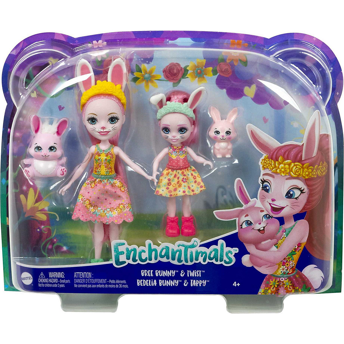 Enchantimals Bree Bunny und kleine Schwester (ca. 15 cm & ca. 4 cm) & 2 Tierfiguren
