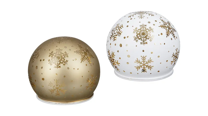 GILDE Glas LED-Kugel Snowflake ⌀10cm goldfarben, weiß