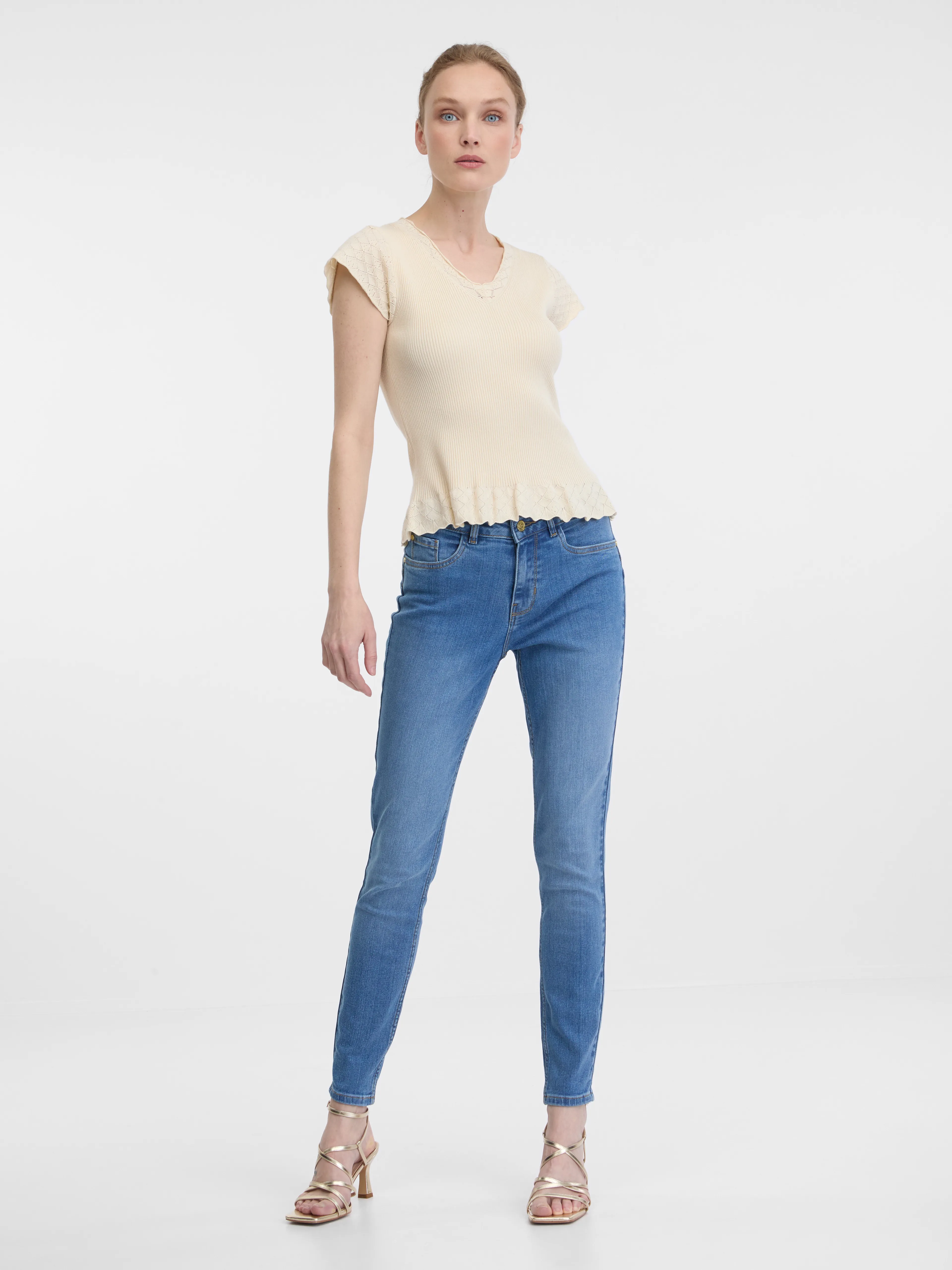 Beigefarbenes Damen Kurzarm-T-Shirt ORSAY