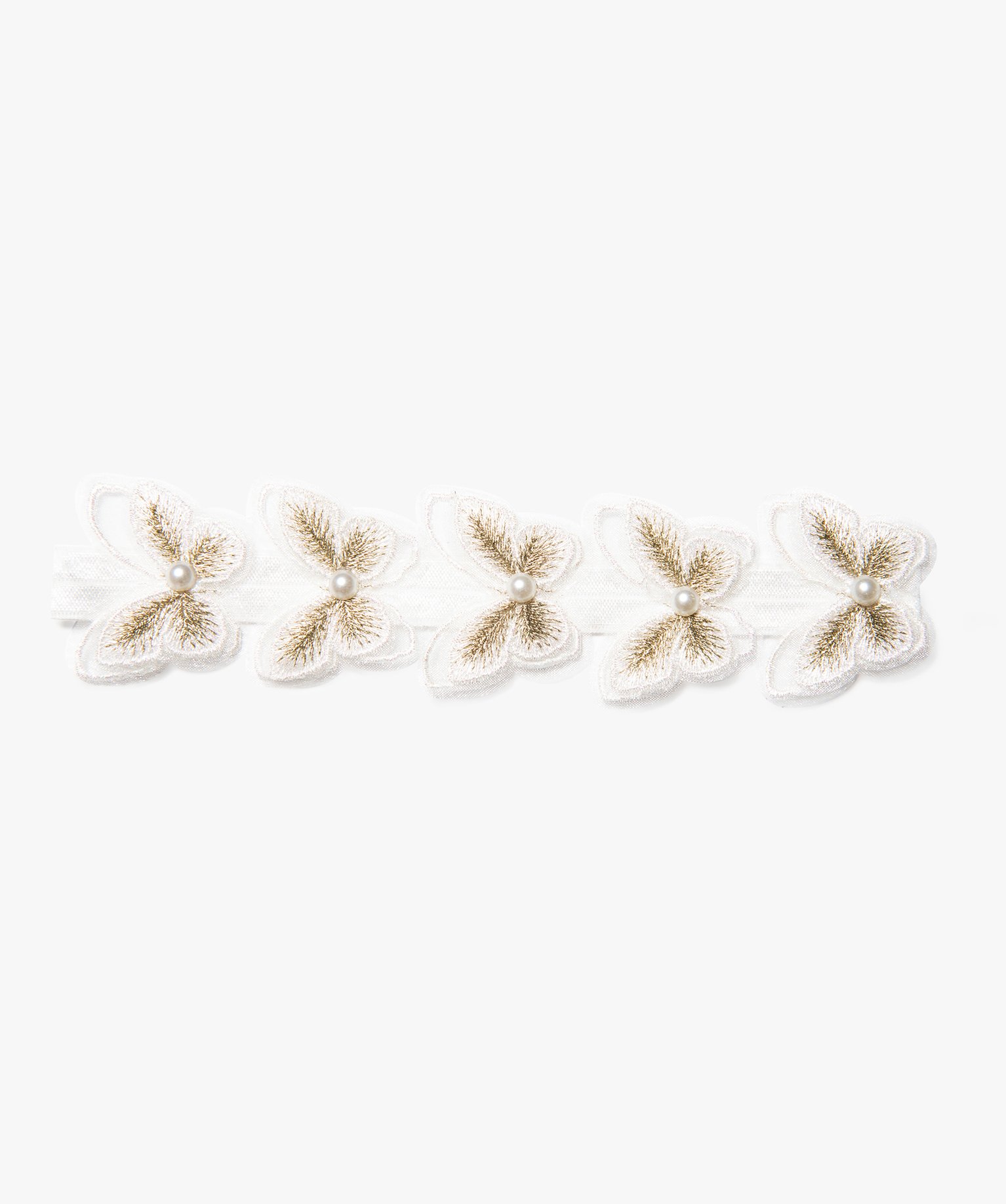 Bandeau cheveux fille avec papillons brodés et perles blanc | GEMO