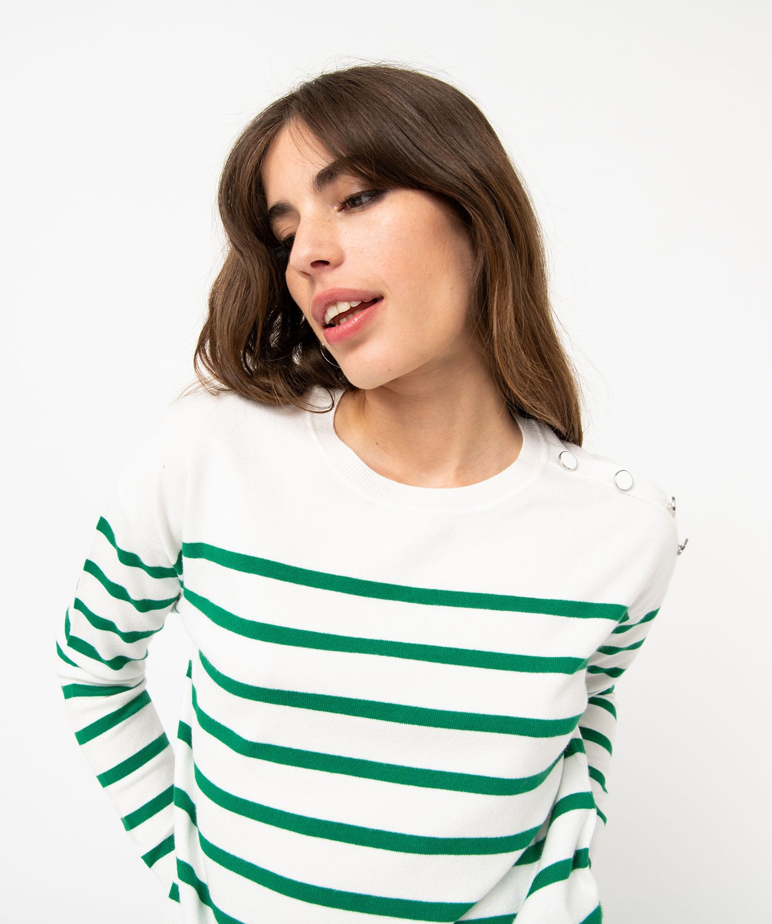 Pull rayé en maille fine avec col rond femme raye | GEMO
