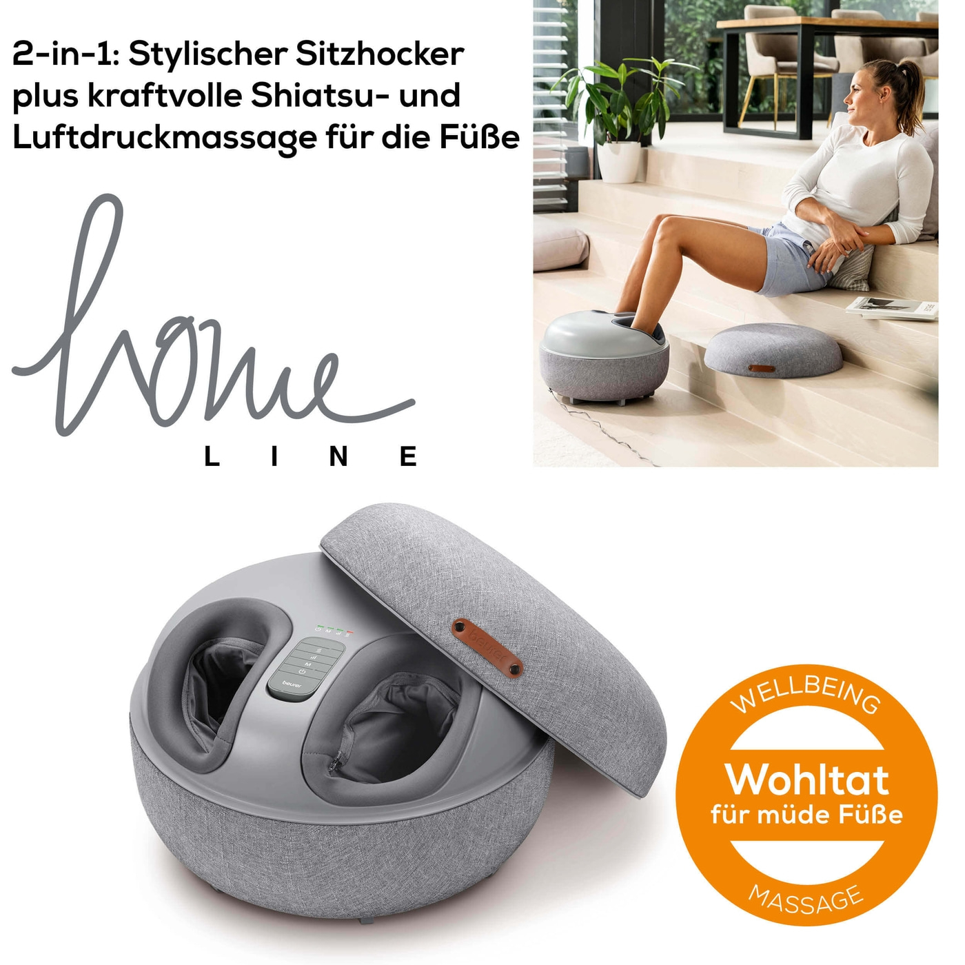FM 120 2-in-1 Shiatsu-Fußmassagegerät-Entspannende Fußmassage plus moderner Sitzhocker
