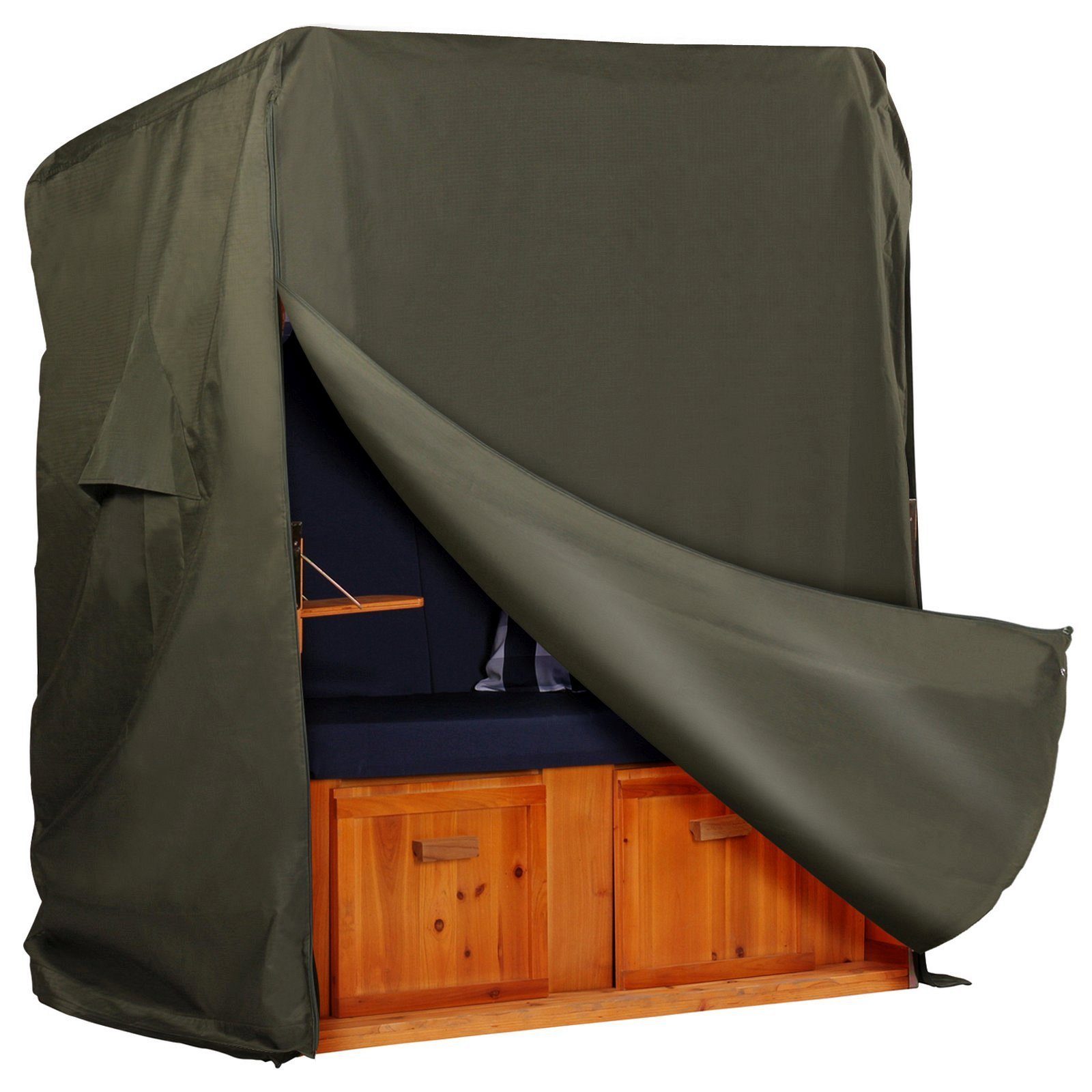 Strandkorb Hanse Strandkorb-Schutzhülle Premium Strandkorbhülle, Abdeckhaube in grün, 600D, winterfest, Segeltuch-Qualität, UV-beständig & atmungsaktiv
