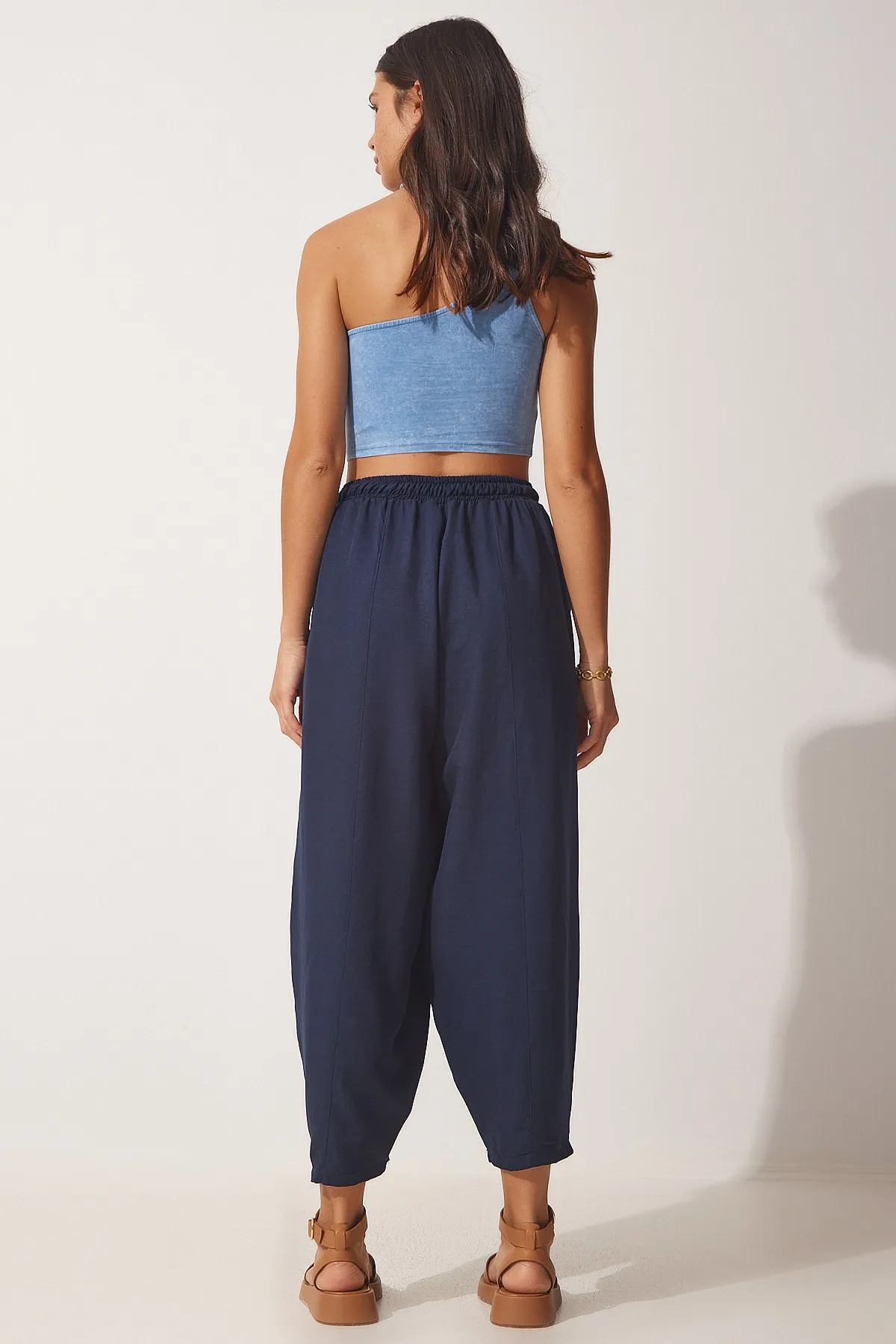 Happiness İstanbul  Marineblaue Shalwar-Hose aus Leinenviskose mit Taschen CV00001 für Damen