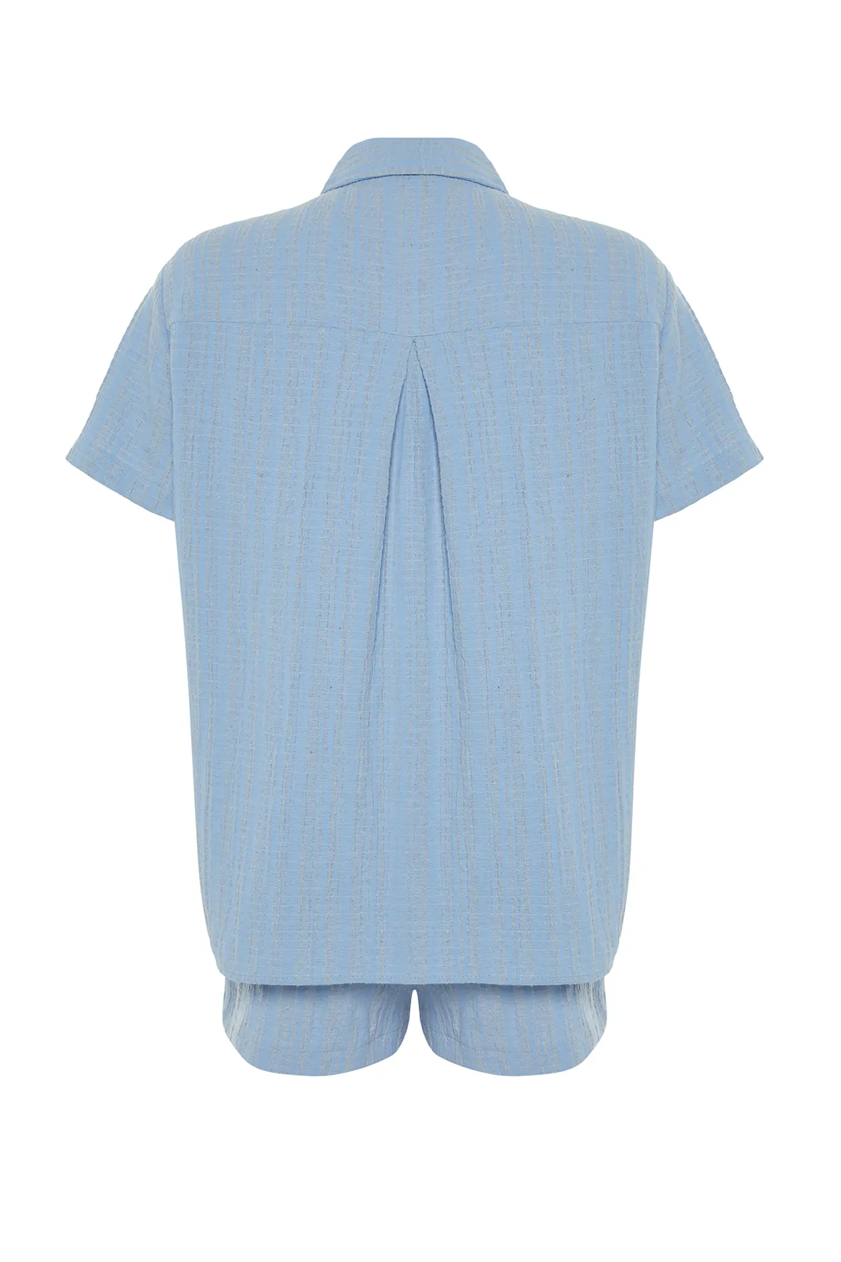 Trendyol Collection  Blaues Hemd-Shorts-Set aus gewebtem Leinengemisch TBESS23AU00054