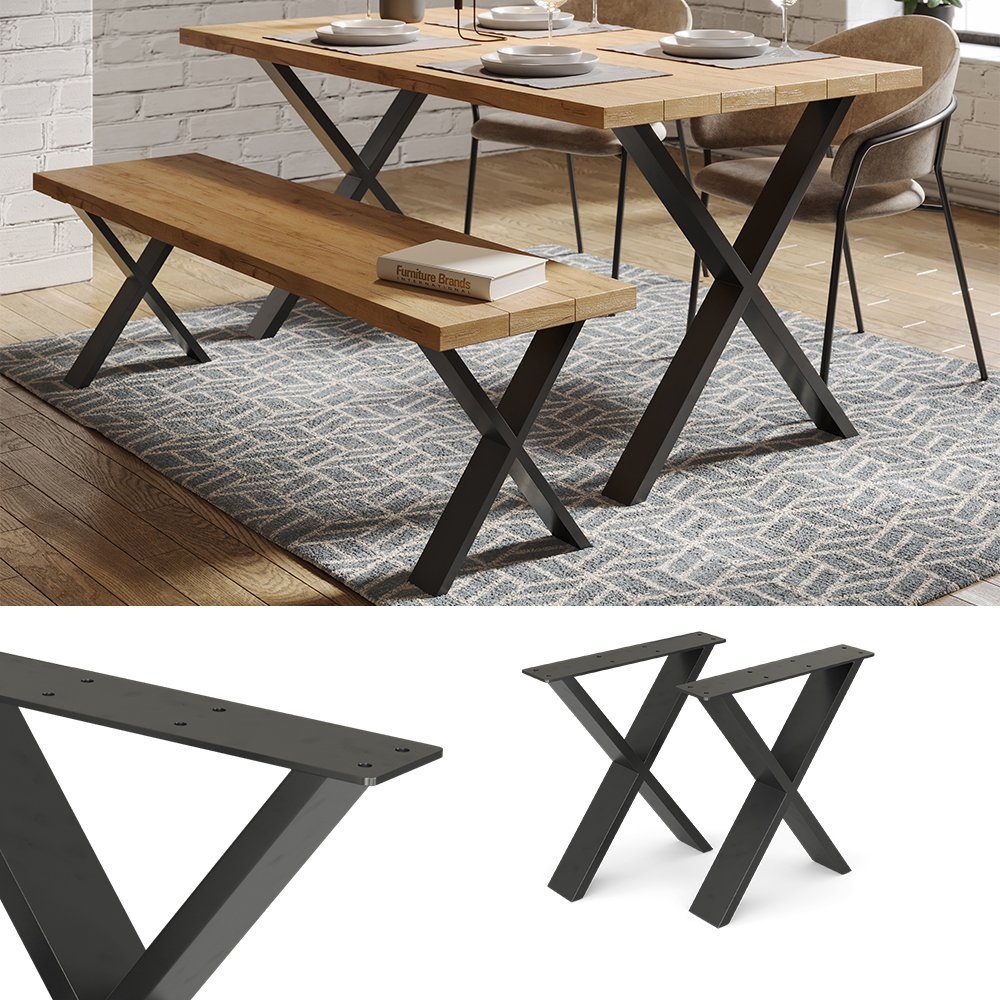 Vicco Tischbein Tischkufen X-Form LOFT 42cm 2-er Set