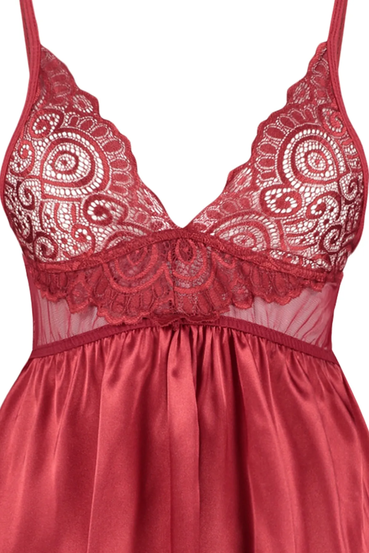 Trendyol Collection  Burgunderrotes Babydoll aus Satin mit Spitzendetail und Seilriemen THMSS22LL0001