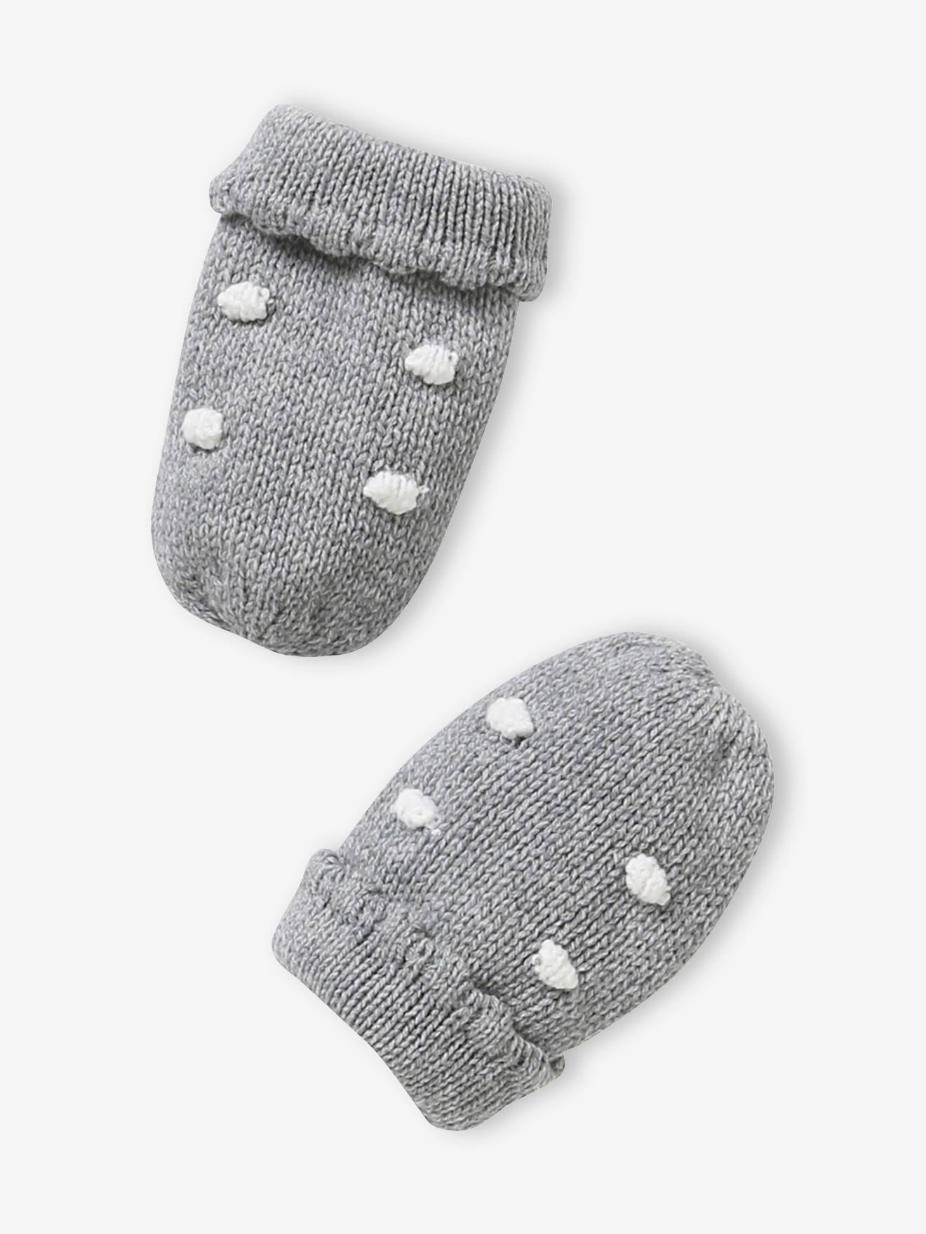 Ensemble à pois bonnet + snood + moufles bébé fille gris chiné foncé