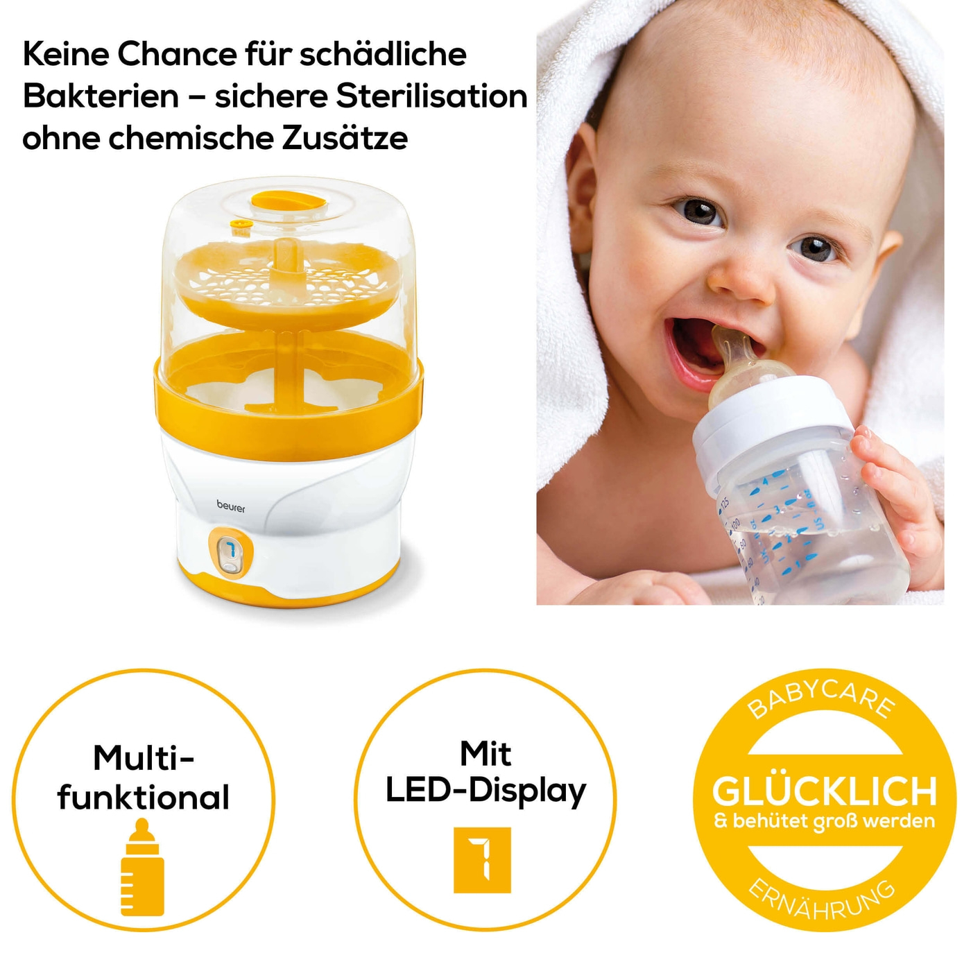 Beurer Dampfsterilisator BY 76-Sterilisator zum Desinfizieren von 6 Babyflaschen & Zubehör