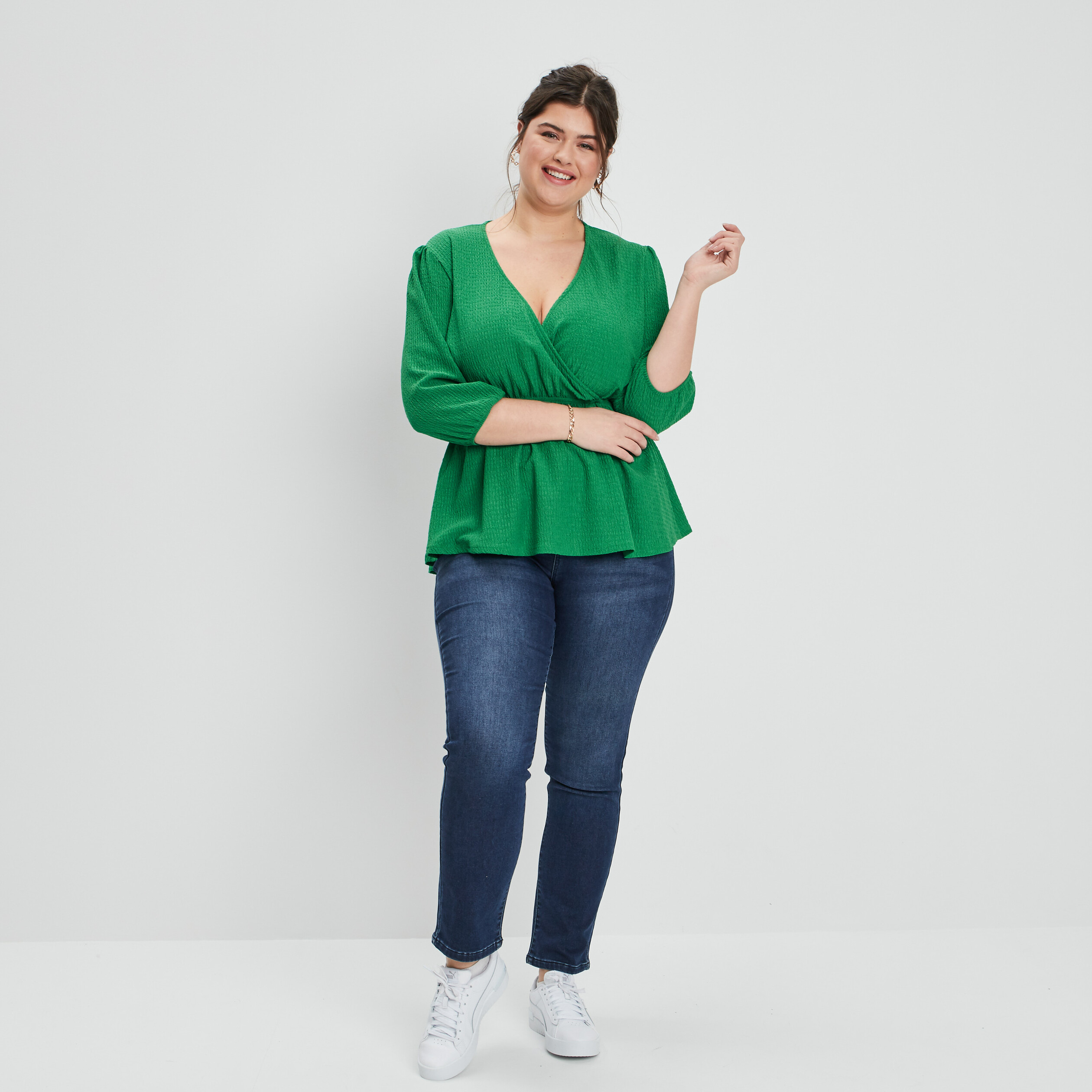 Blouse manches 3 4 vert femme grande taille | La Halle