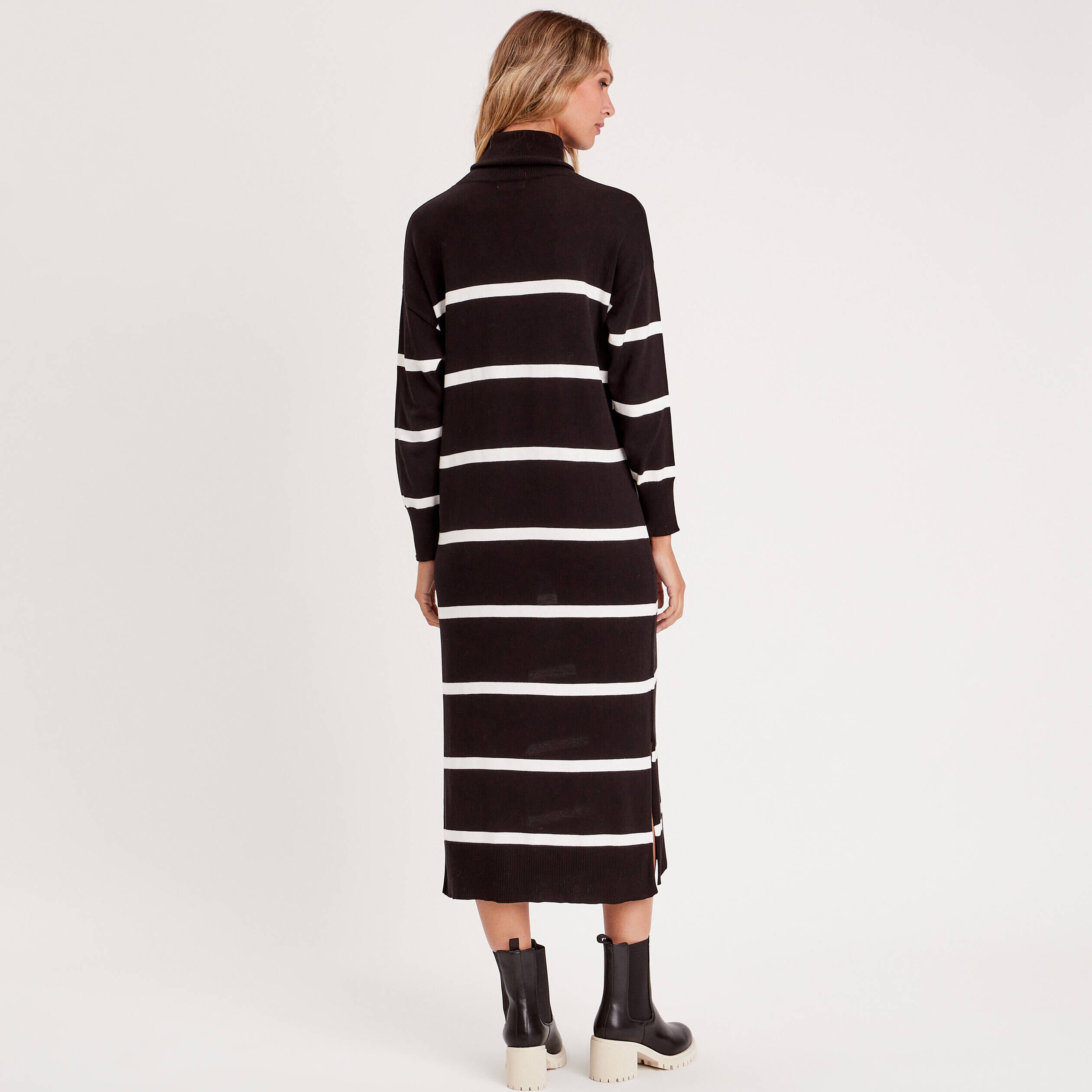 Robe pull longue col roulé noir femme | Cache Cache