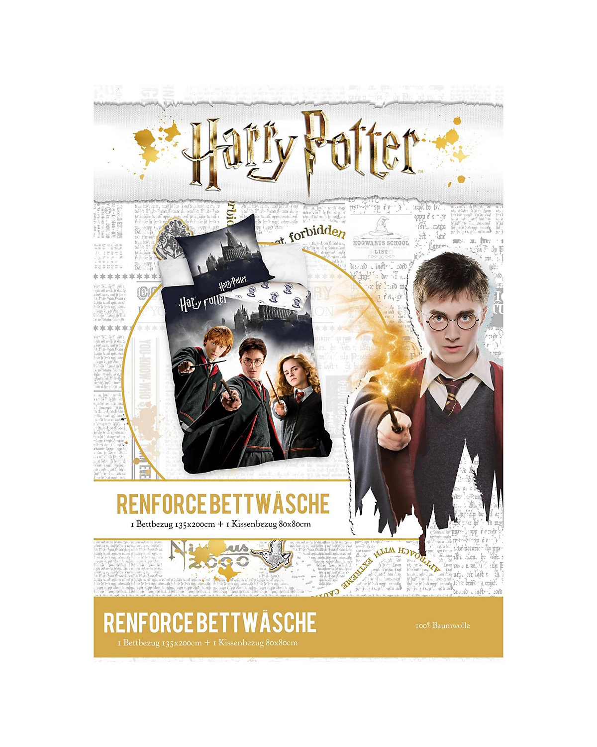 Bettwäsche Jungen und Mädchen Harry Potter, Renforcé, 135 x 200 cm + 80 x 80 cm
