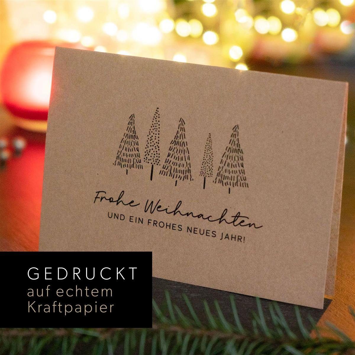 bigdaygraphix Weihnachtskarte 20 Weihnachtskarten ohne Umschläge, Klappkarten aus Kraftpapier