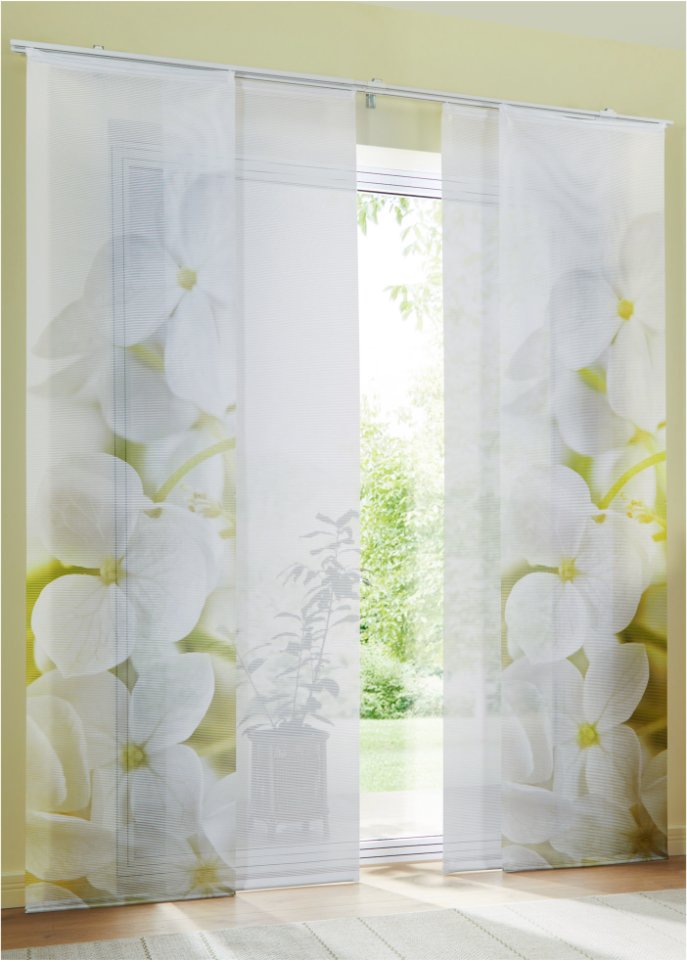 Schiebegardinen-Set mit Orchideenblüte und einfarbig (2-tlg.)