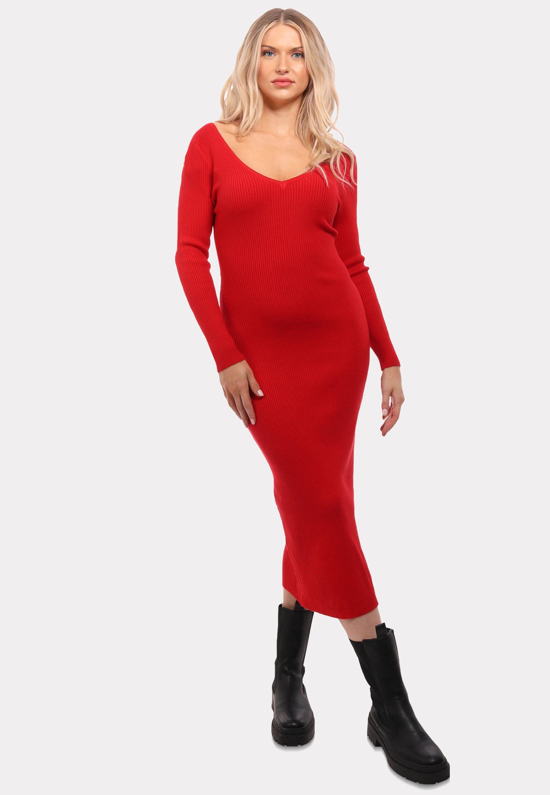 YC Fashion & Style Strickkleid Strickkleid mit V-Ausschnitt KNIT DRESS (Kein Set, 1 -tlg) Langarm, in Unifarbe, mit V-Ausschnitt
