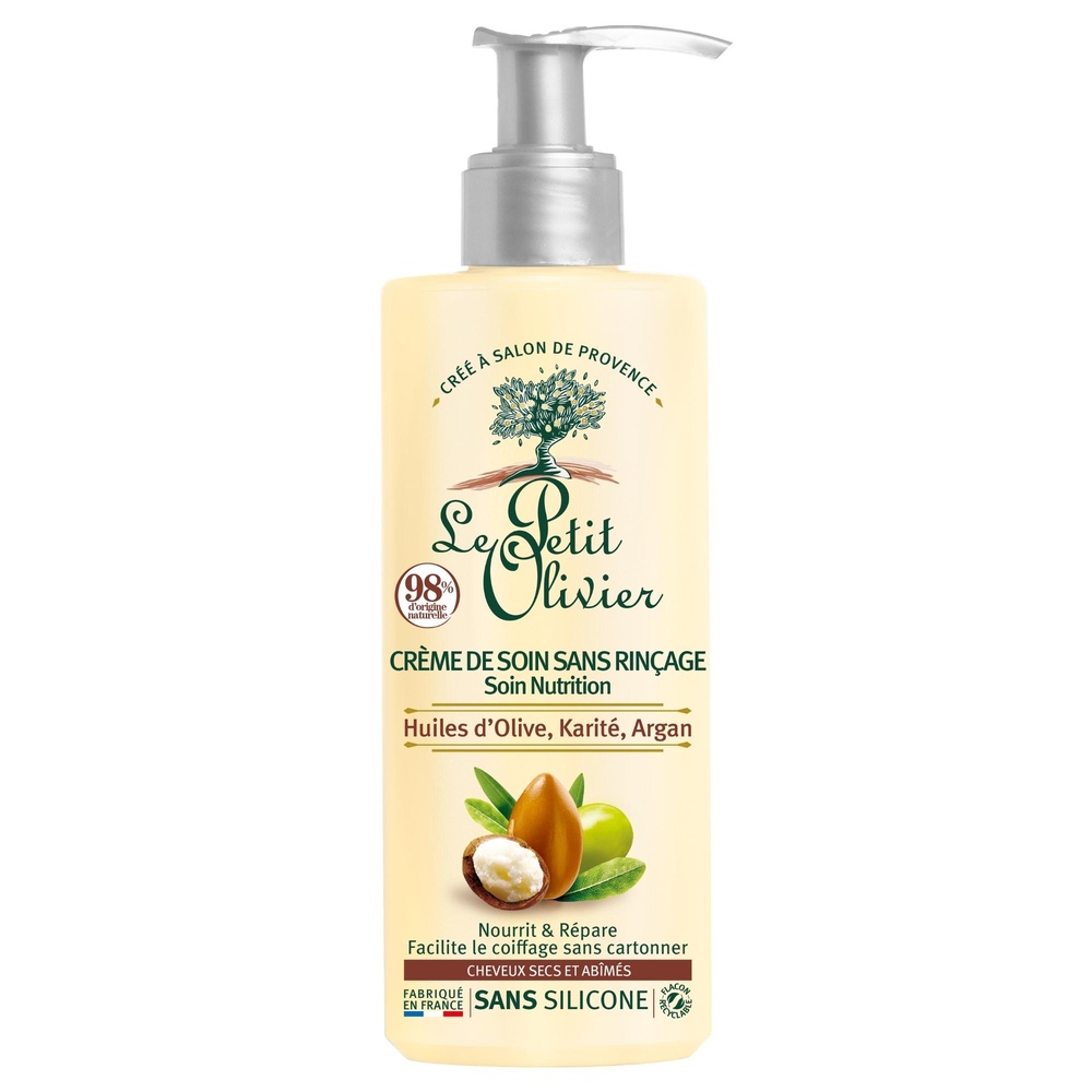 le petit olivier Crème de Soin Sans Rinçage Soin Nutrition Huiles d'Olive, Karité, Argan Crème de Soin - Cheveux Secs ou Abîmés