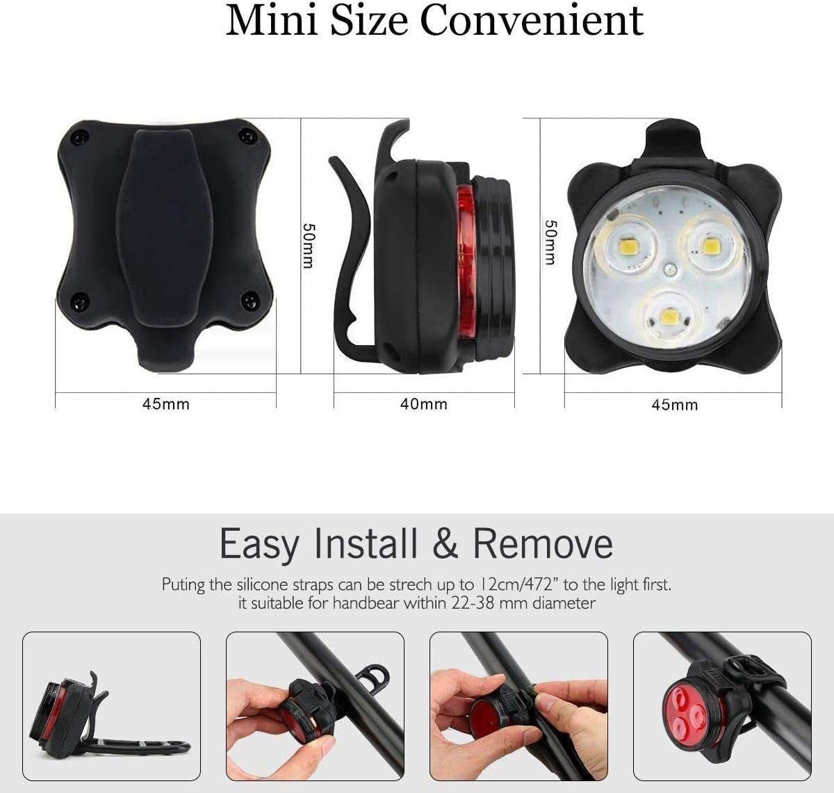ERHWIO Fahrrad-Rücklicht Rücklichter Fahrradlicht-Set USB Wiederaufladbares Fahrradlicht-Set, LED-Außenlicht: Kinderwagen-/Warn-/Helm-/Rucksacklicht.