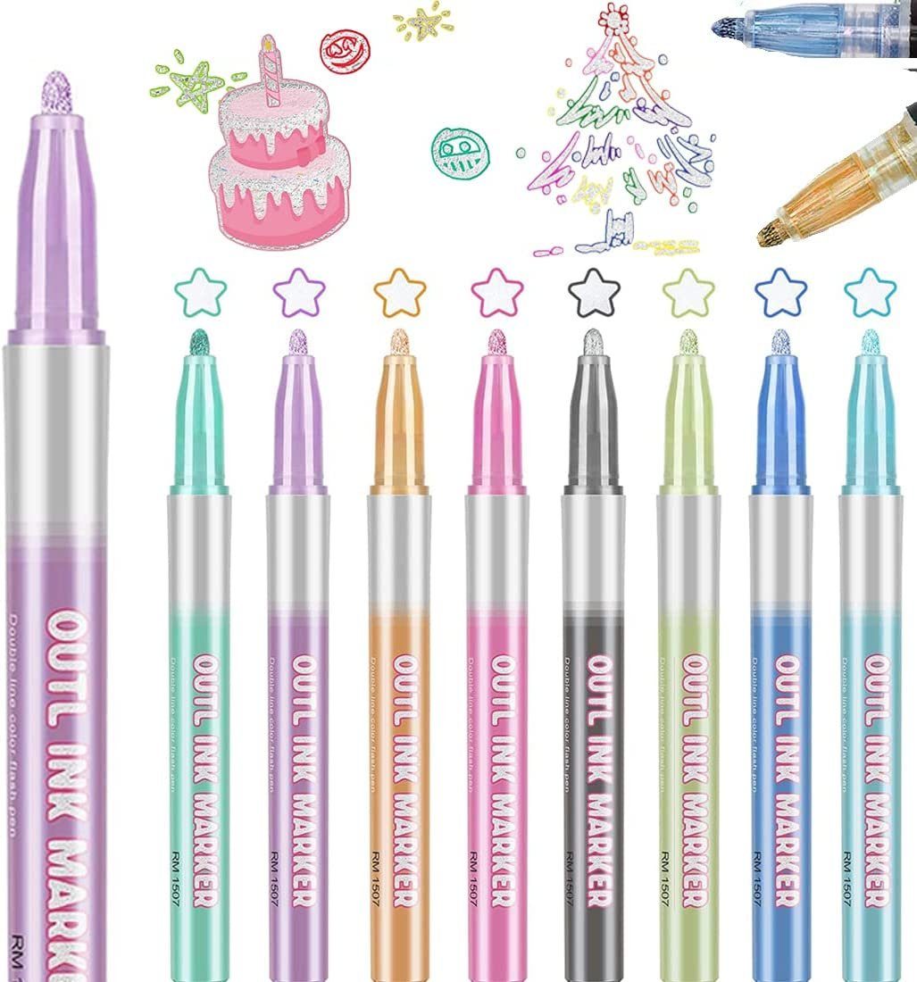 vokarala Aquarellstifte Outline Marker,Glossy Glitzerstifte Magische Stifte, (8-tlg), Kindergeburtstag Junge Adventskalender 4-12 Jahre