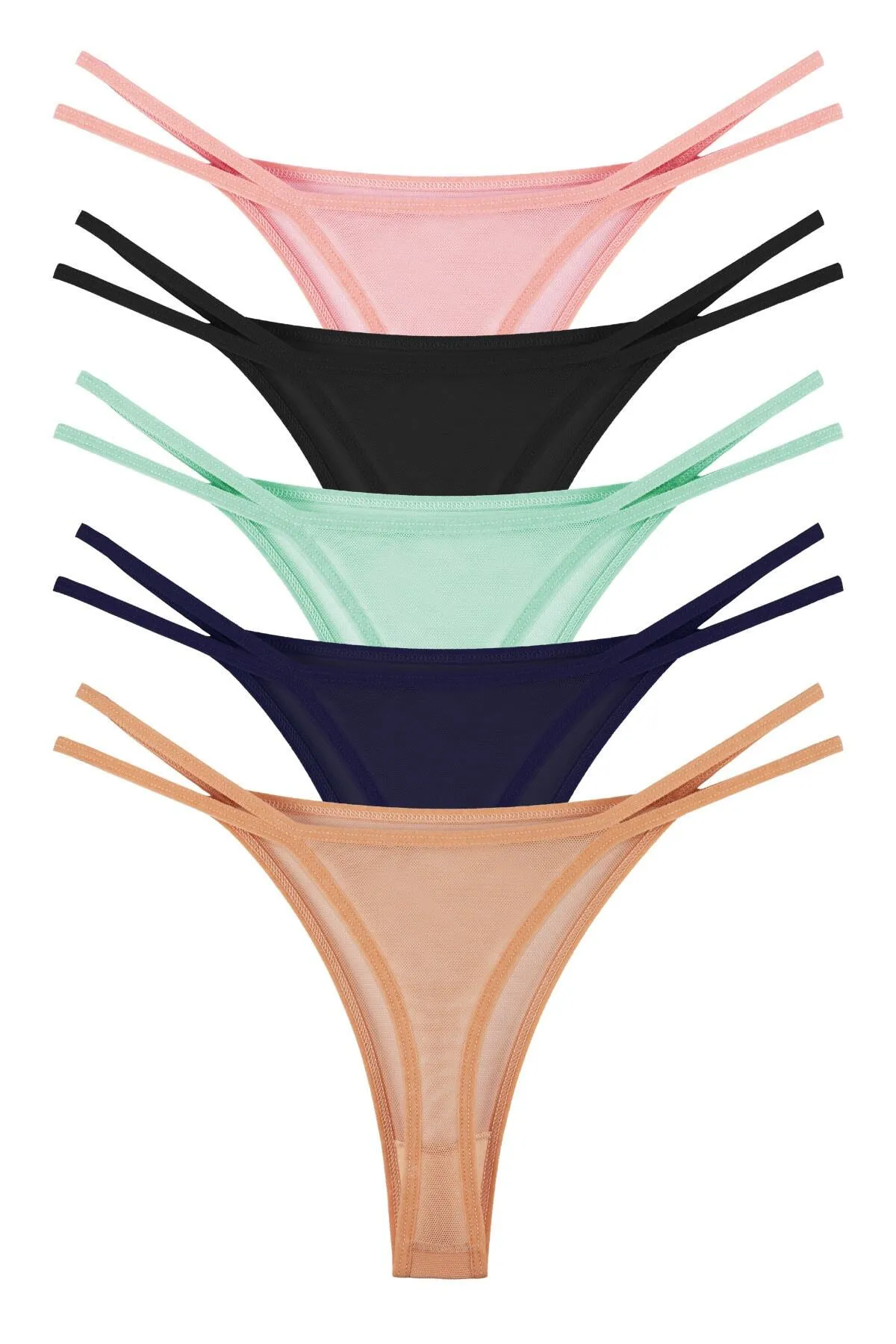 Sensu  5-teiliges Höschen-Set aus Tüll mit detailliertem String-Taillen-Tanga für Damen – Kts4003