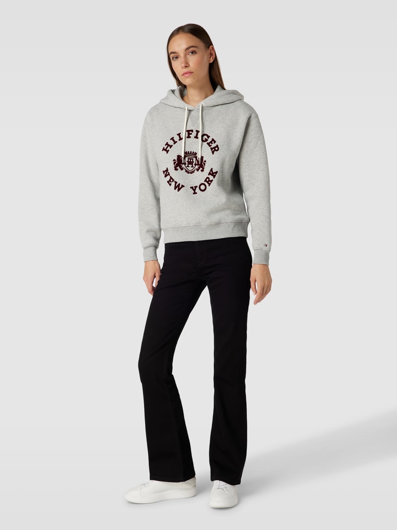 Hoodie mit Label-Print Modell 'VARSITY' in mittelgrau