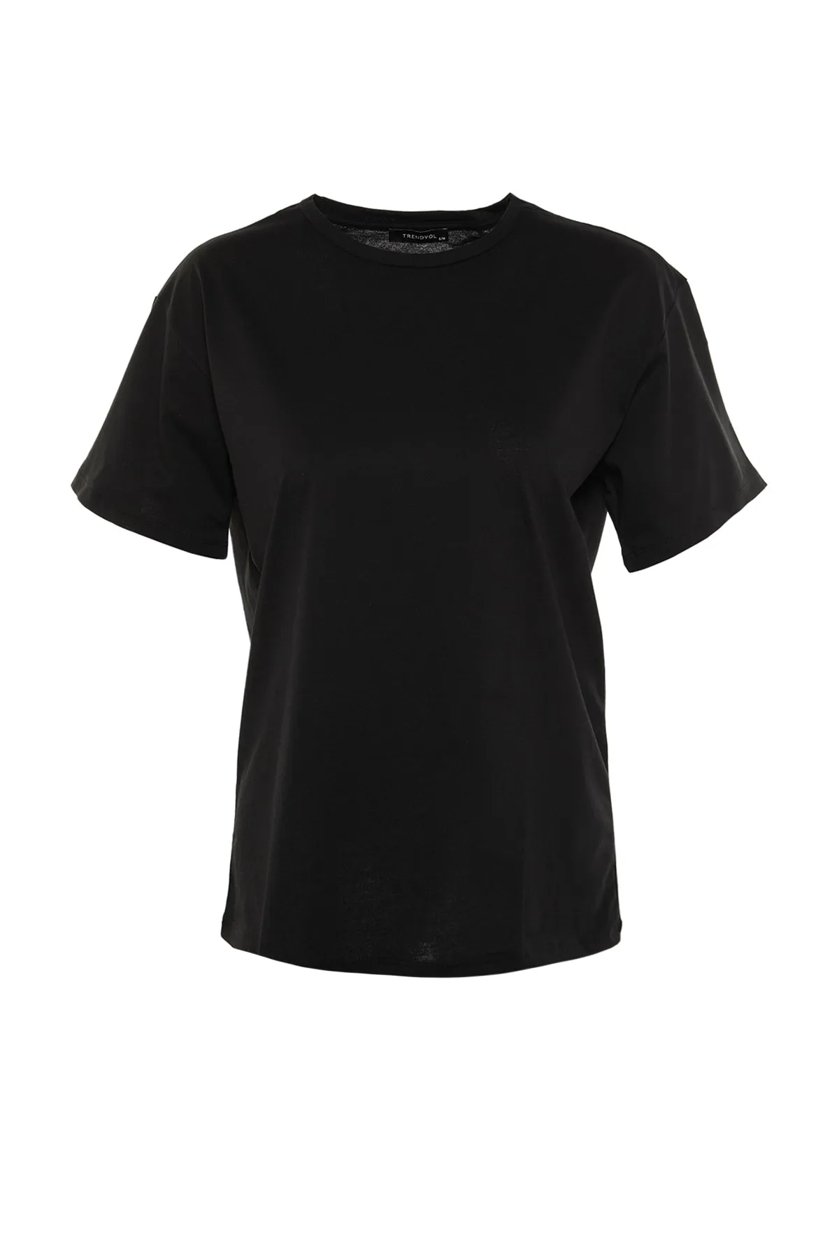 Trendyol Collection  Schwarzes, übergroßes/weites Strick-T-Shirt mit Rundhalsausschnitt aus 100 % Baumwolle TWOSS20TS0134