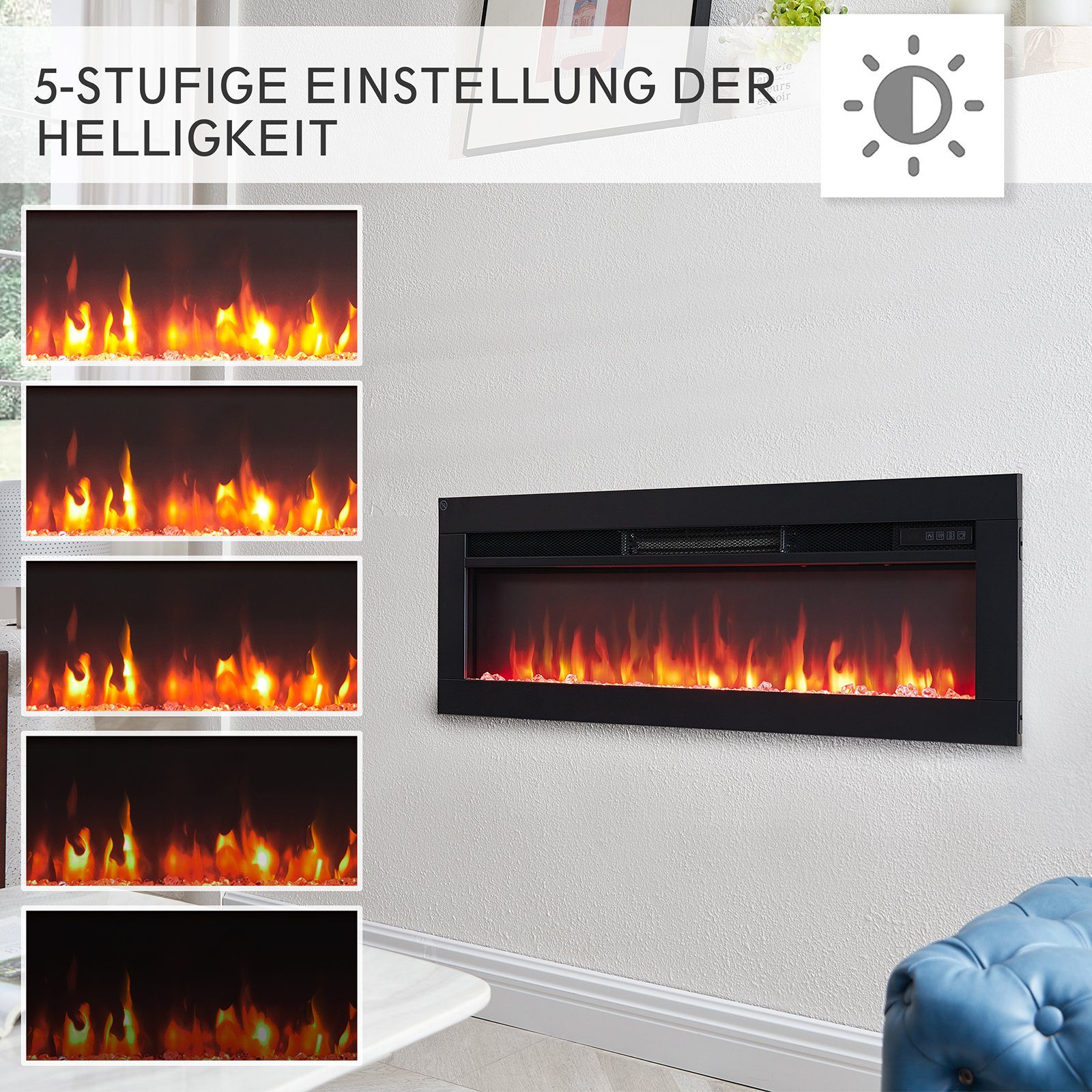 Balderia Elektrokamin Agnes, Elektrischer 3in1 Stand-, Wand- oder Einbaukamin, Heizung 1800 W, 3D-Flammeneffekt, Fernbedienung, Timer, Thermostat