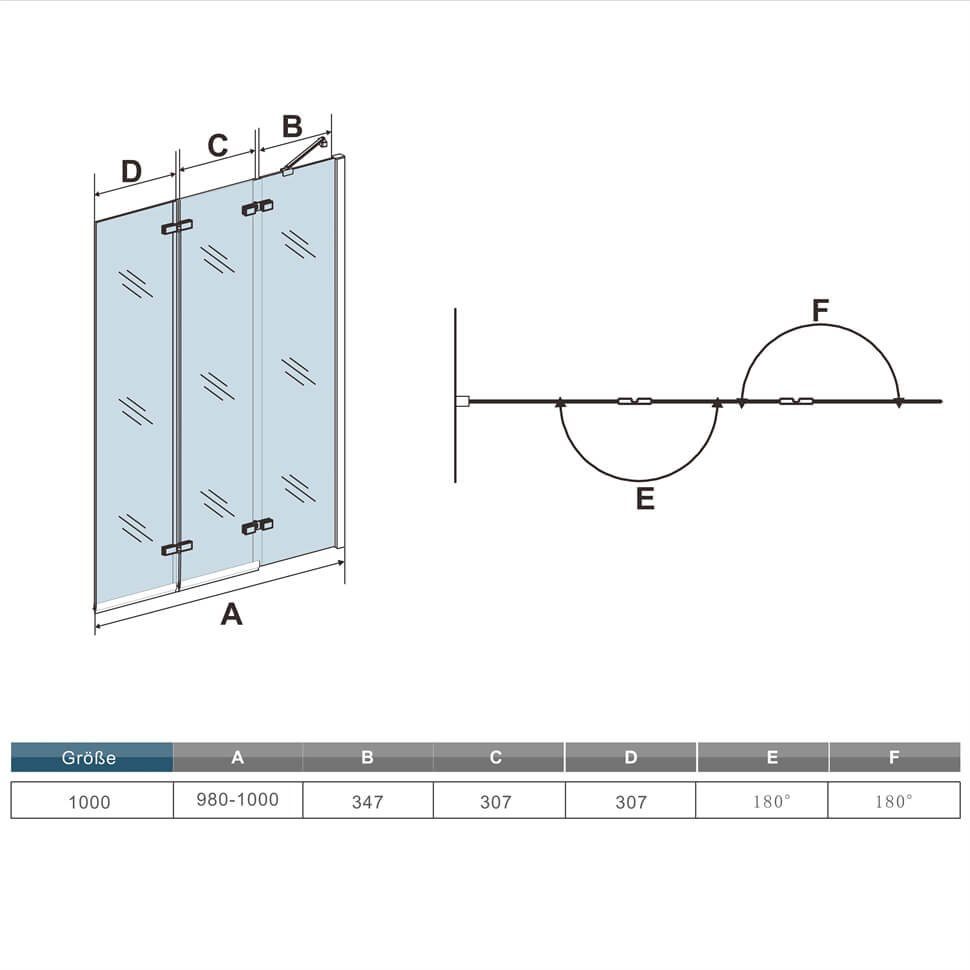 duschspa Badewannenaufsatz 3-teilig Faltwand Badewannenaufsatz Duschwand Duschabtrennung, Einscheibensicherheitsglas, (Set), Breite 100cm, Höhe 140cm, Glas