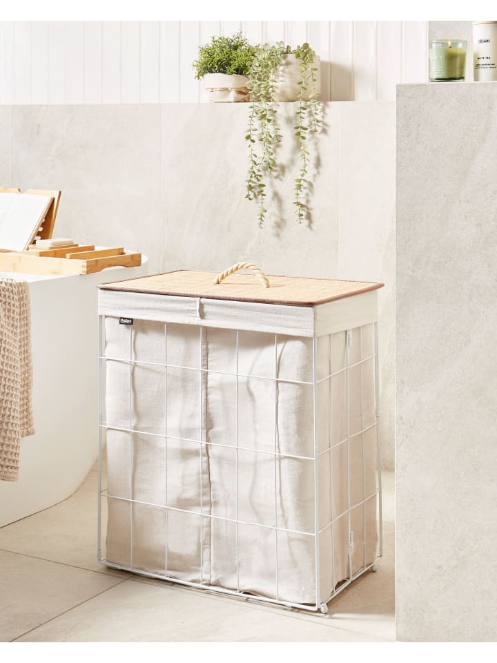 Beliani Wäschekörbe MIRISSA in Weiß/Heller Holzfarbton - (W) 60 x (H) 52 x (L) 32 cm günstig kaufen onesize