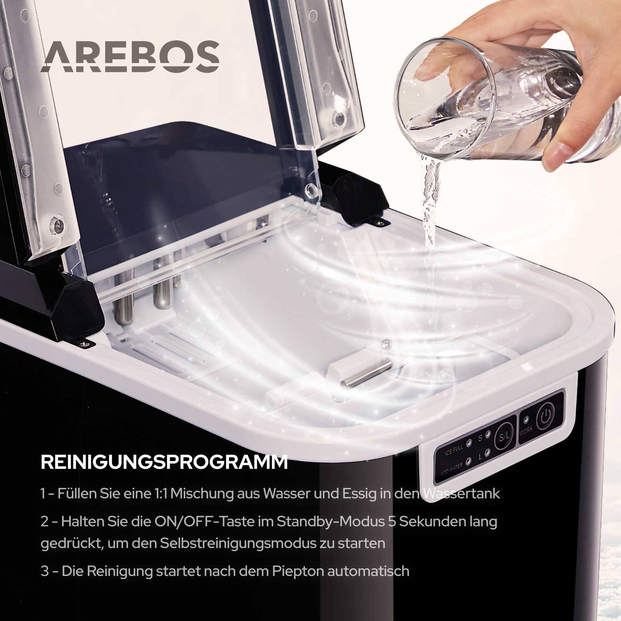Arebos Eiswürfelmaschine Ice Cube Maker, 12 kg / 24 h, 10-15 Minuten Produktionszeit