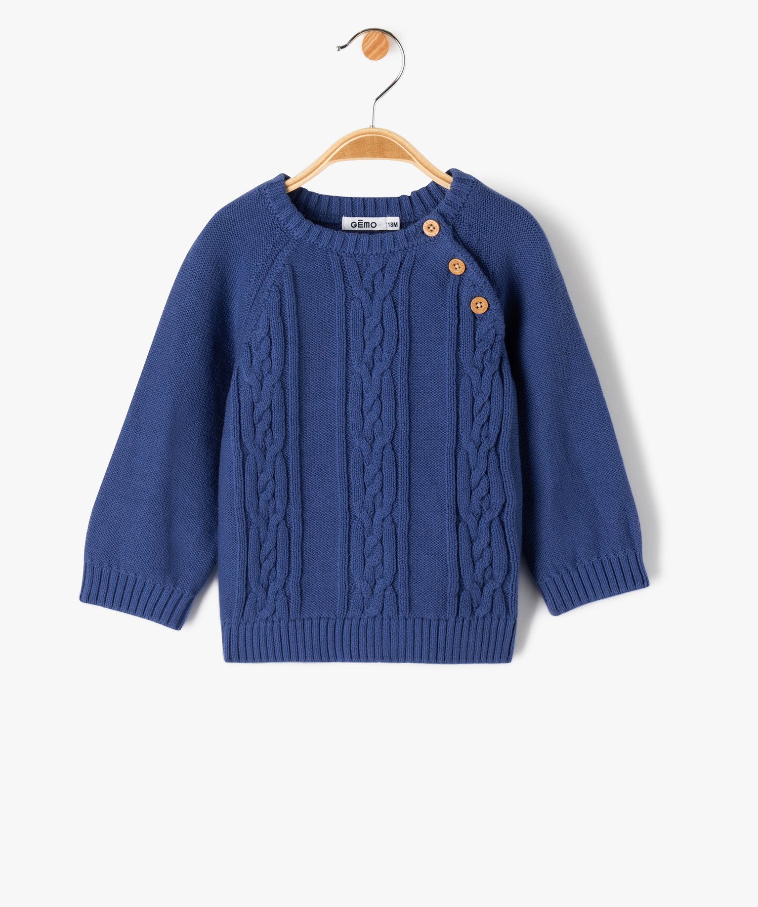 Pull bébé Garçon en maille torsadée à manches raglan bleu | GEMO