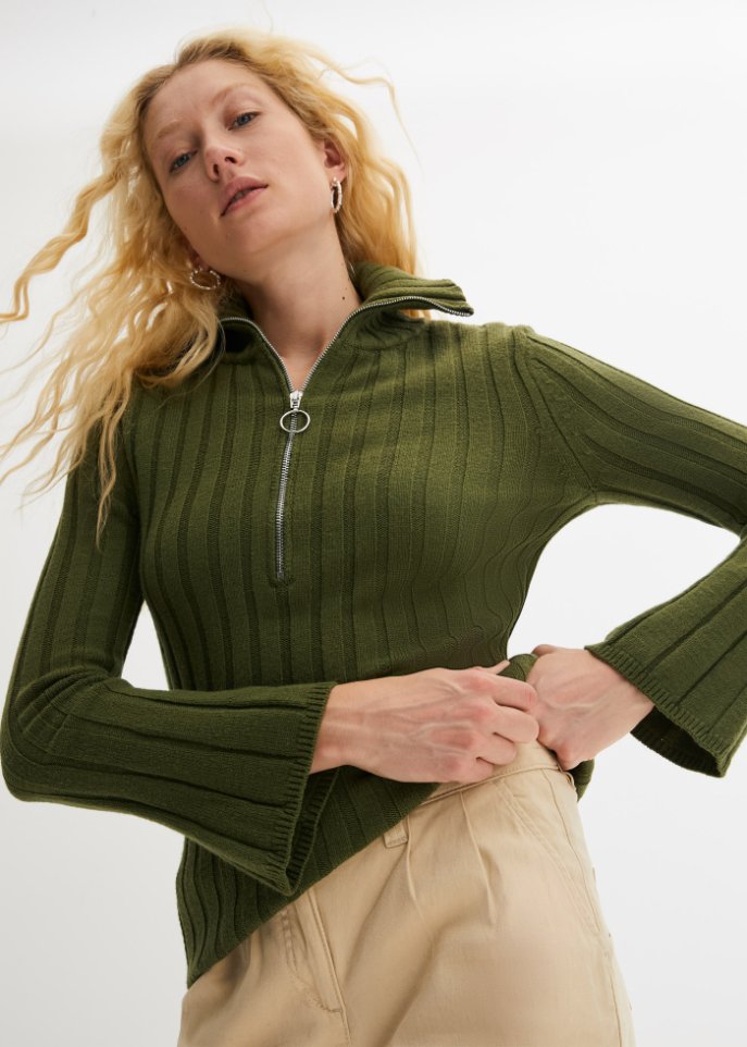 Ripppullover mit Troyerkragen
