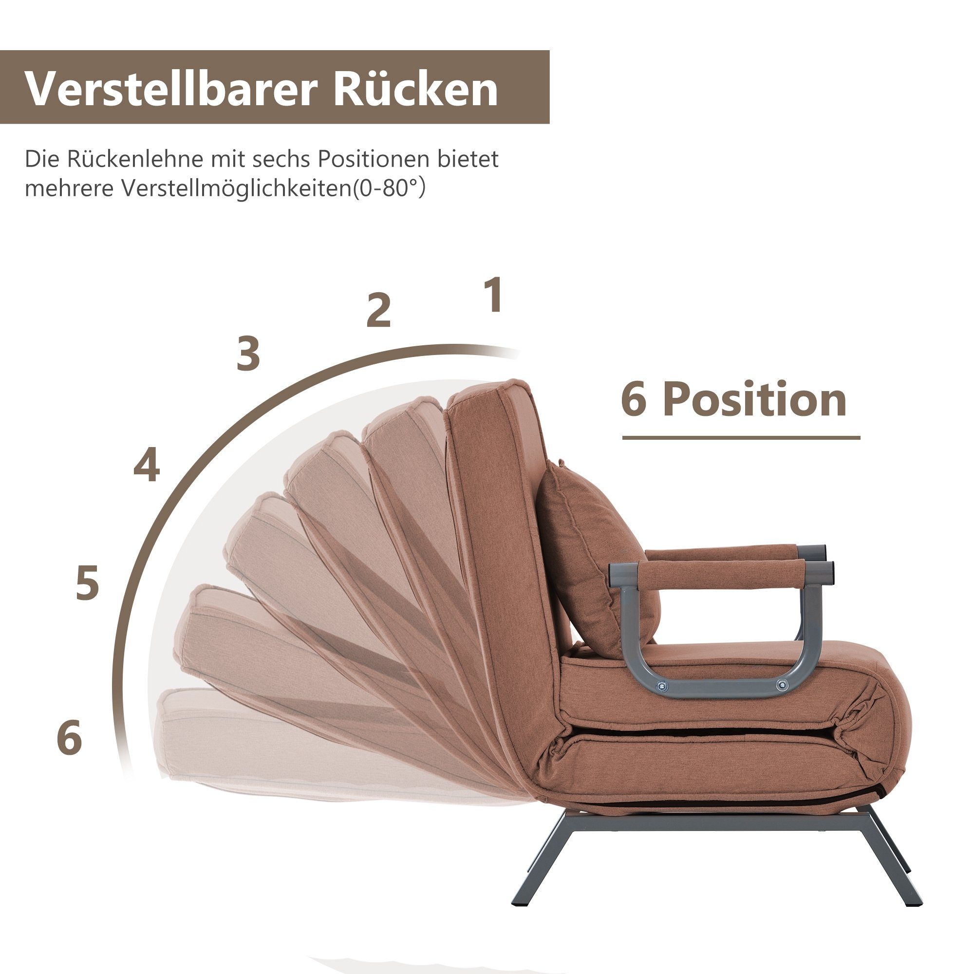 Celya Relaxsessel Ausziehcouch und Schlafsessel, 6-fach verstellbare Rückenlehne