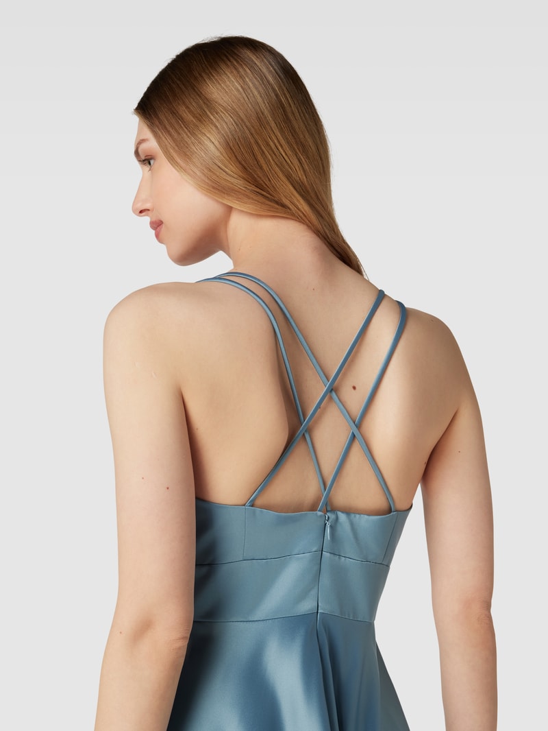 Cocktailkleid mit gekreuzten Spaghettiträgern in ozean blau